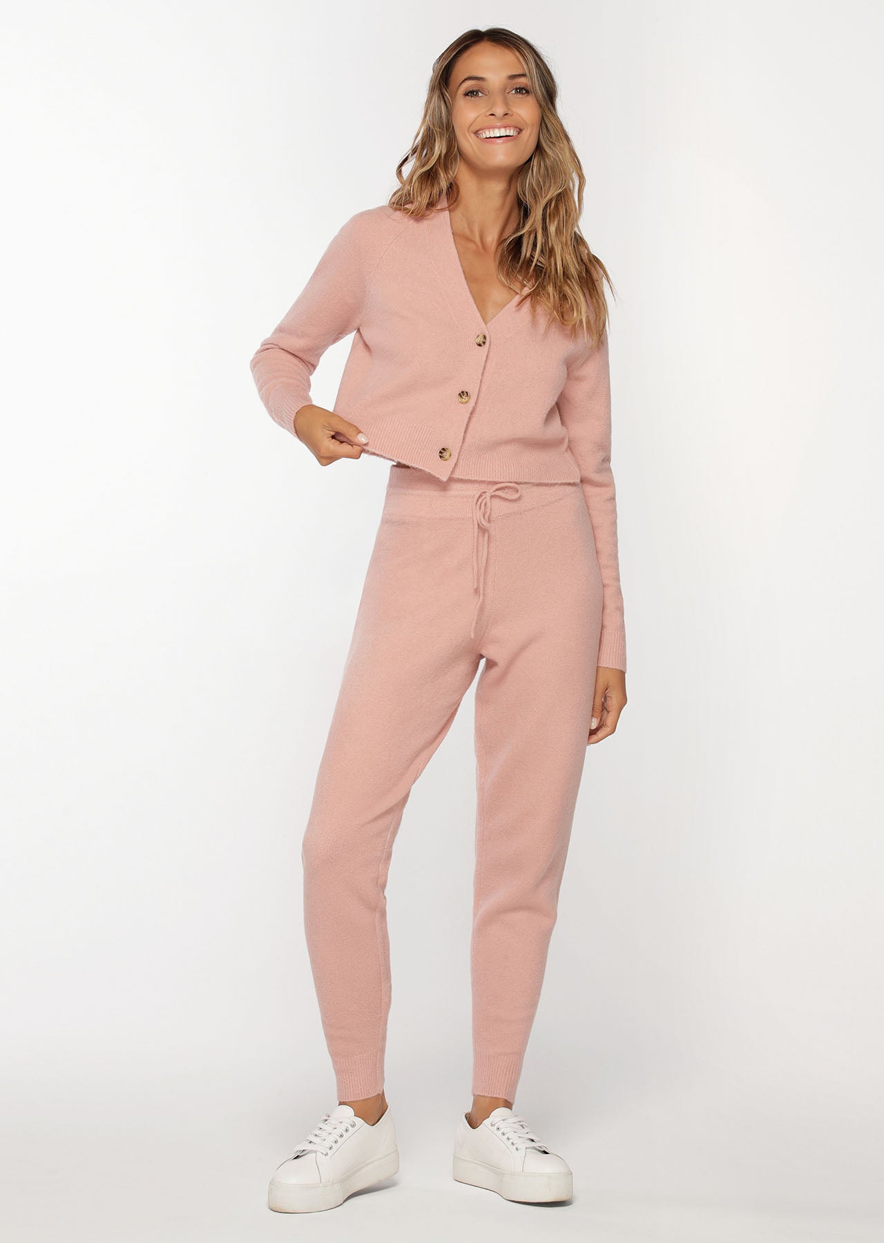 Lorna Jane Button Up Cropped Knit Cardigan - Antique Rose