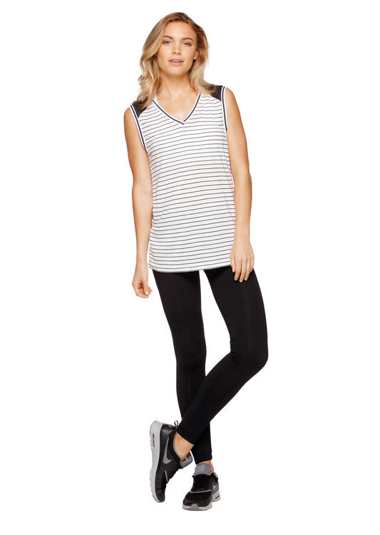 Lorna Jane California Casual Tank - White/Black Stripe