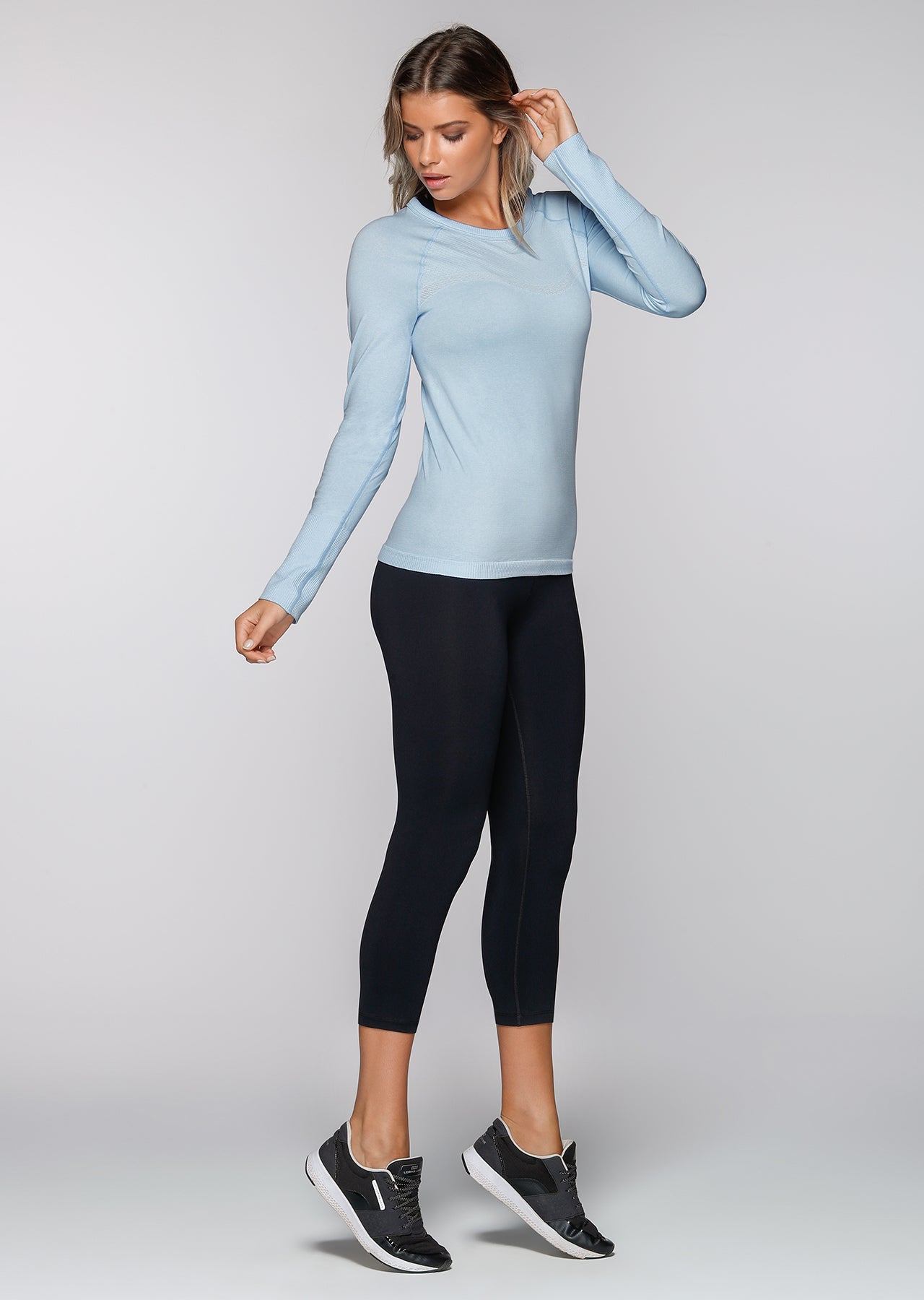 Lorna Jane Charlie L/Slv Seamless Top - Ice Blue Marl
