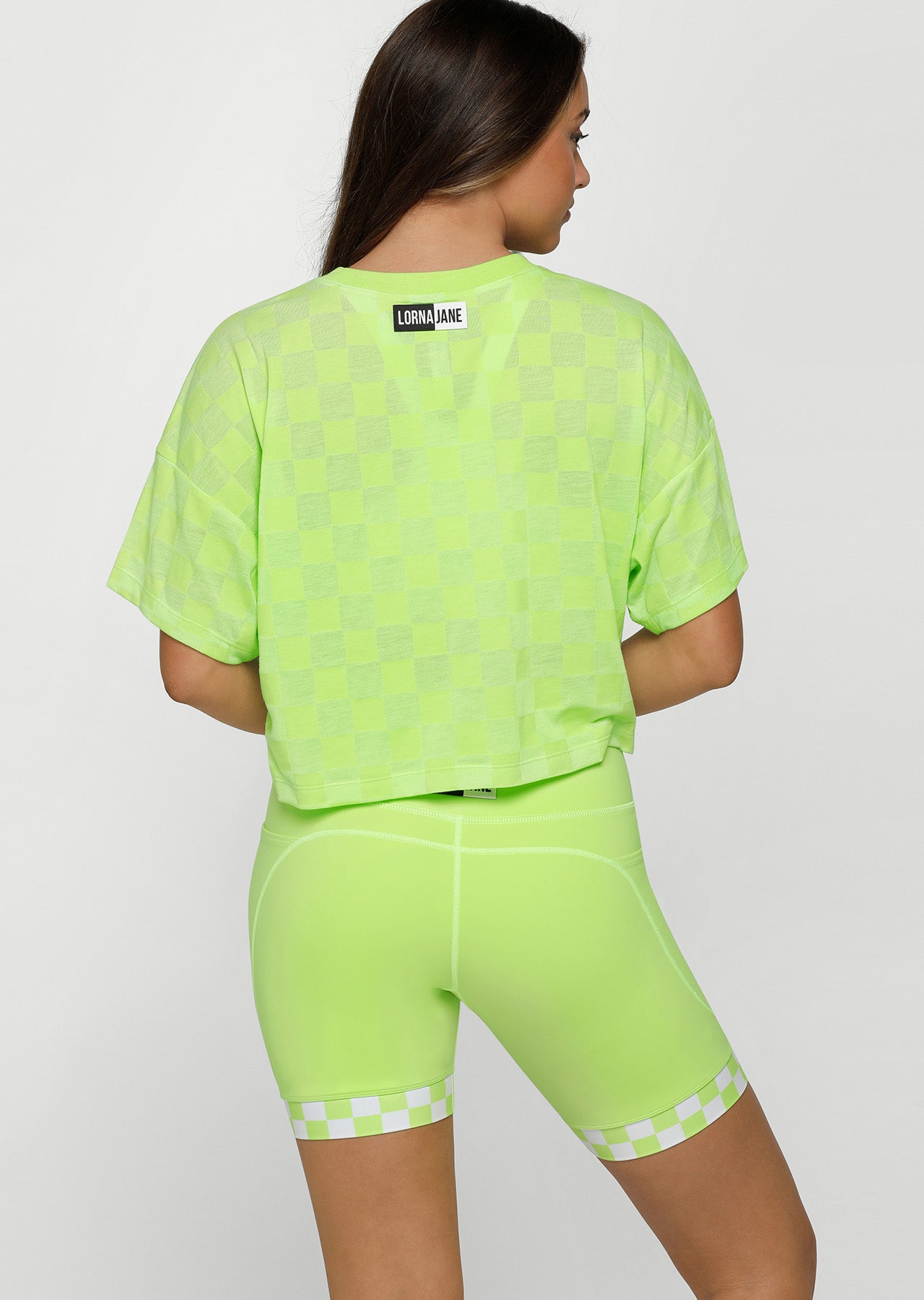 Lorna Jane Checkerboard Burnout Cropped Tee - Glow Green