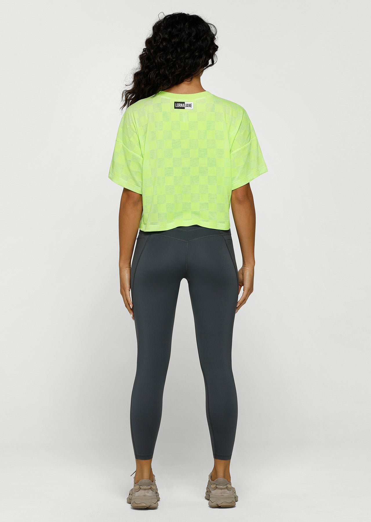 Lorna Jane Checkerboard Burnout Cropped Tee - Glow Green