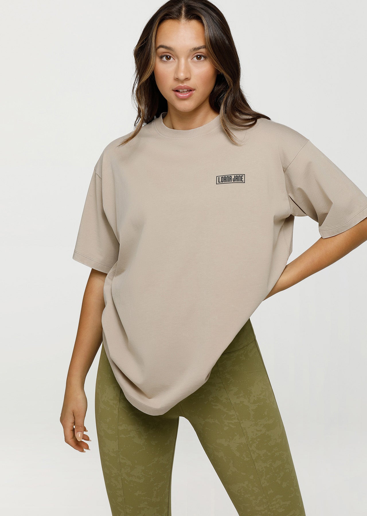 Lorna Jane Classic Biker Oversized Tee - Washed Off White
