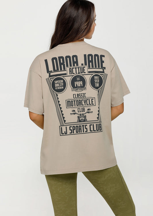 Lorna Jane Classic Biker Oversized Tee - Washed Off White