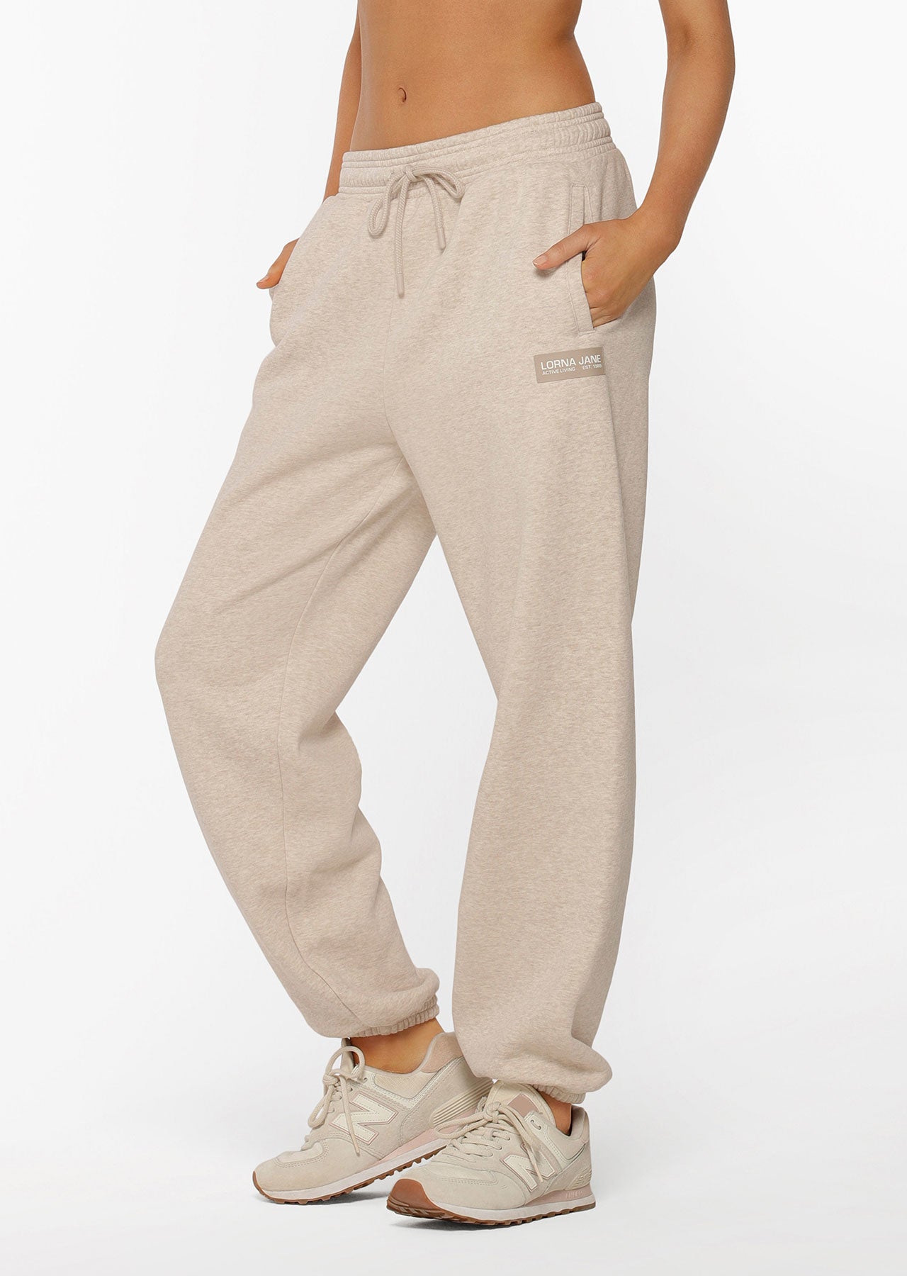 Lorna Jane Classic Fleece Trackpants - Oat Marl