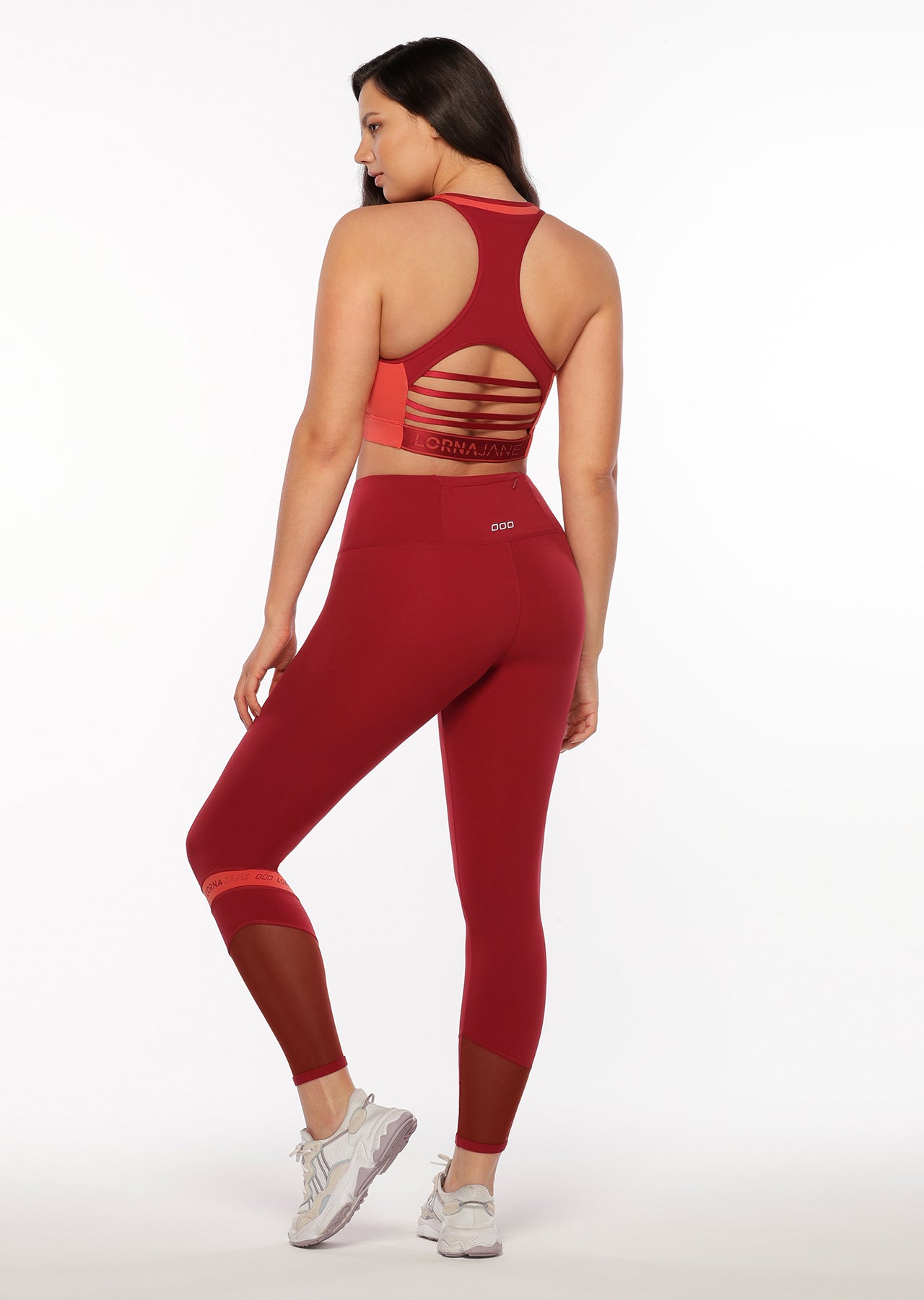 Lorna Jane Colour Block Core Full Length Leggings - Cherry Multi