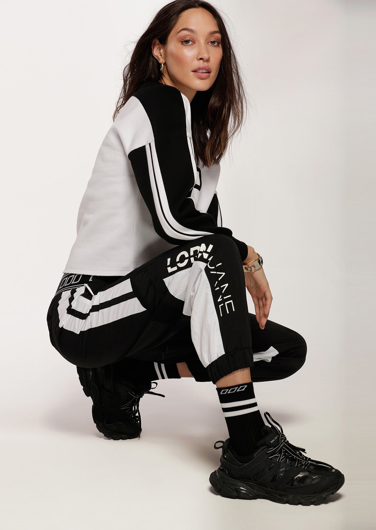 Lorna Jane Colour Block Cropped Sweat - Black/White