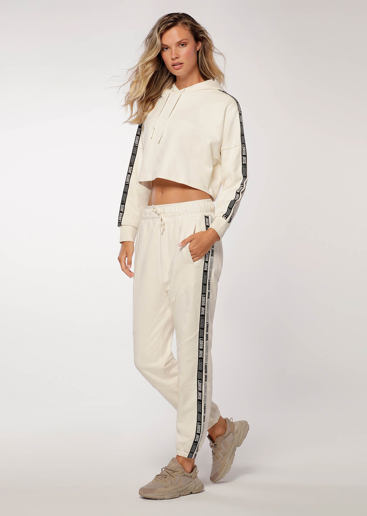 Lorna Jane Comfort Cropped Hoodie - Cream