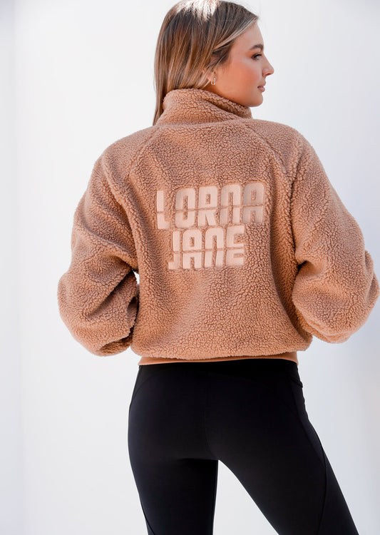 Lorna Jane Comfy Sherpa Bomber Jacket - Biscuit