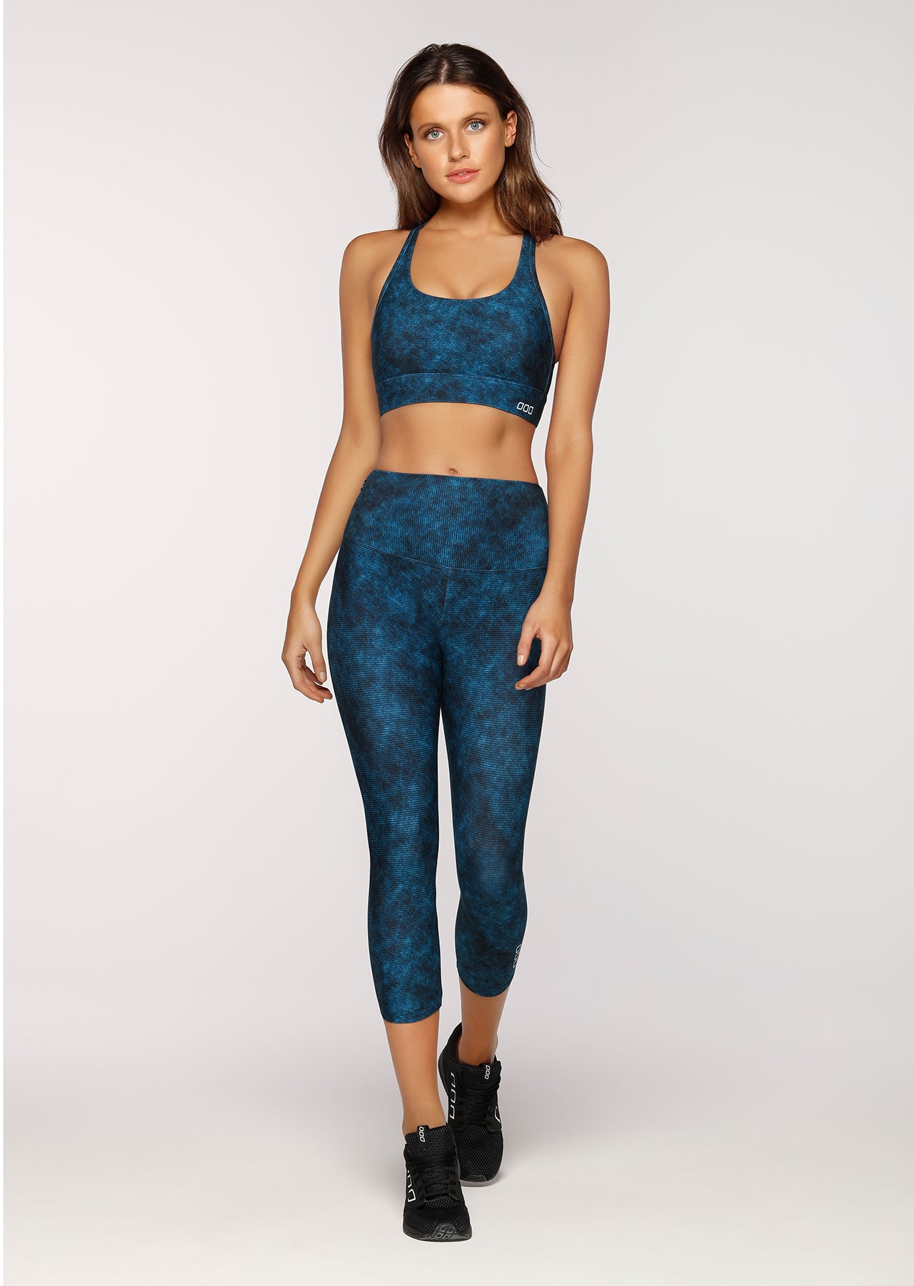 Lorna Jane Compress & Compact Sports Bra - Washed Dark Denim Print