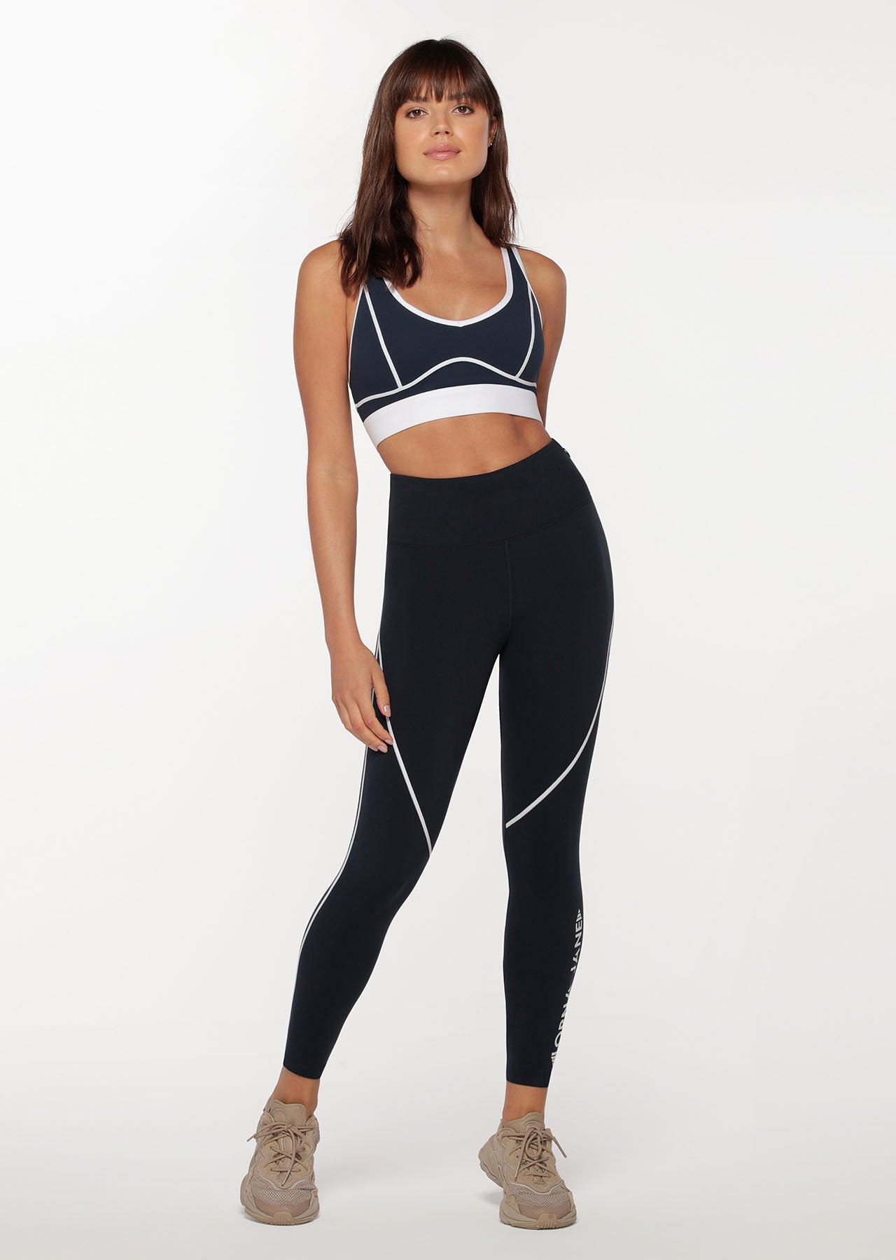 Lorna Jane Contrast Stitch Racer Ankle Biter Leggings - Midnight Indigo