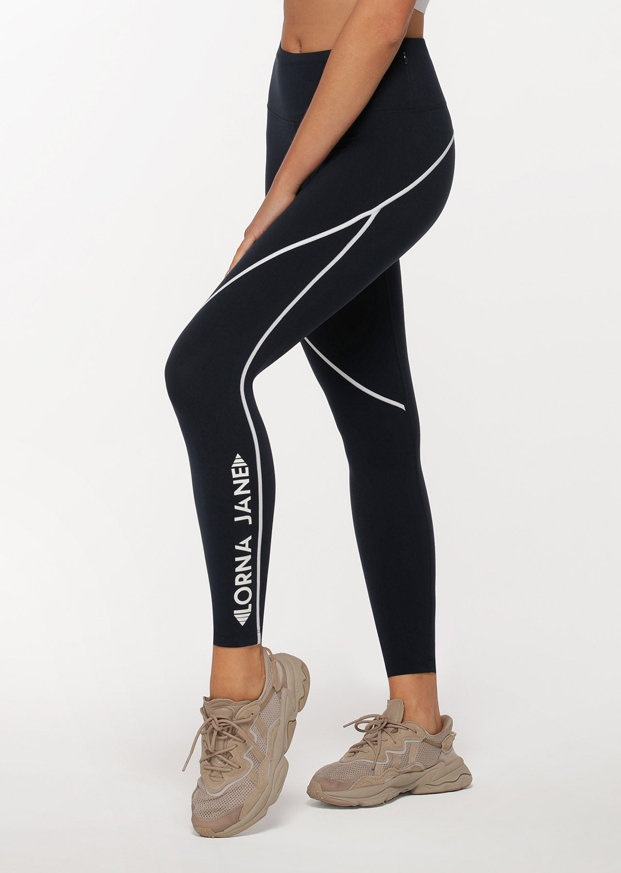 Lorna Jane Contrast Stitch Racer Ankle Biter Leggings - Midnight Indigo