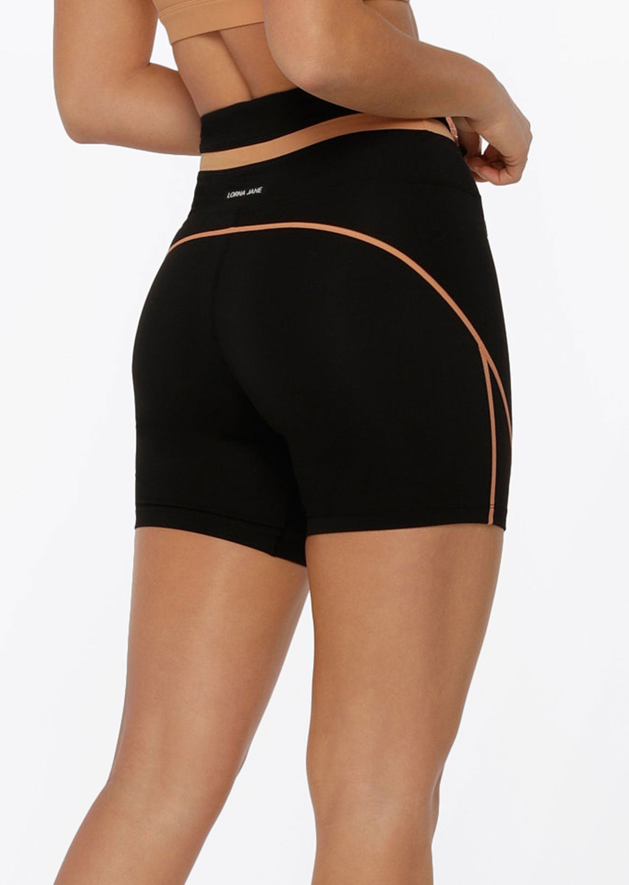 Lorna Jane Contrast Racer Bike Shorts - Black Toffee