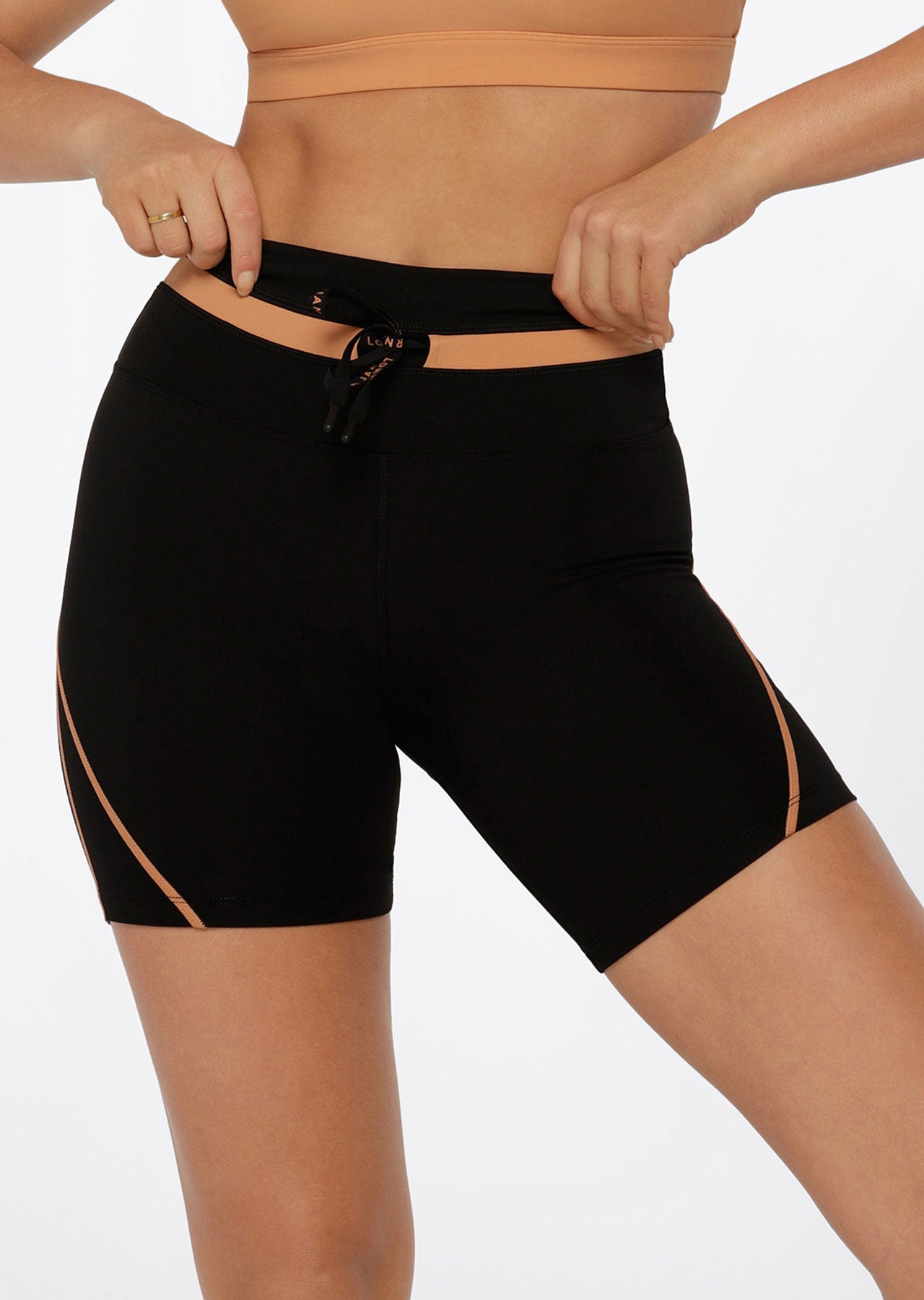 Lorna Jane Contrast Racer Bike Shorts - Black Toffee