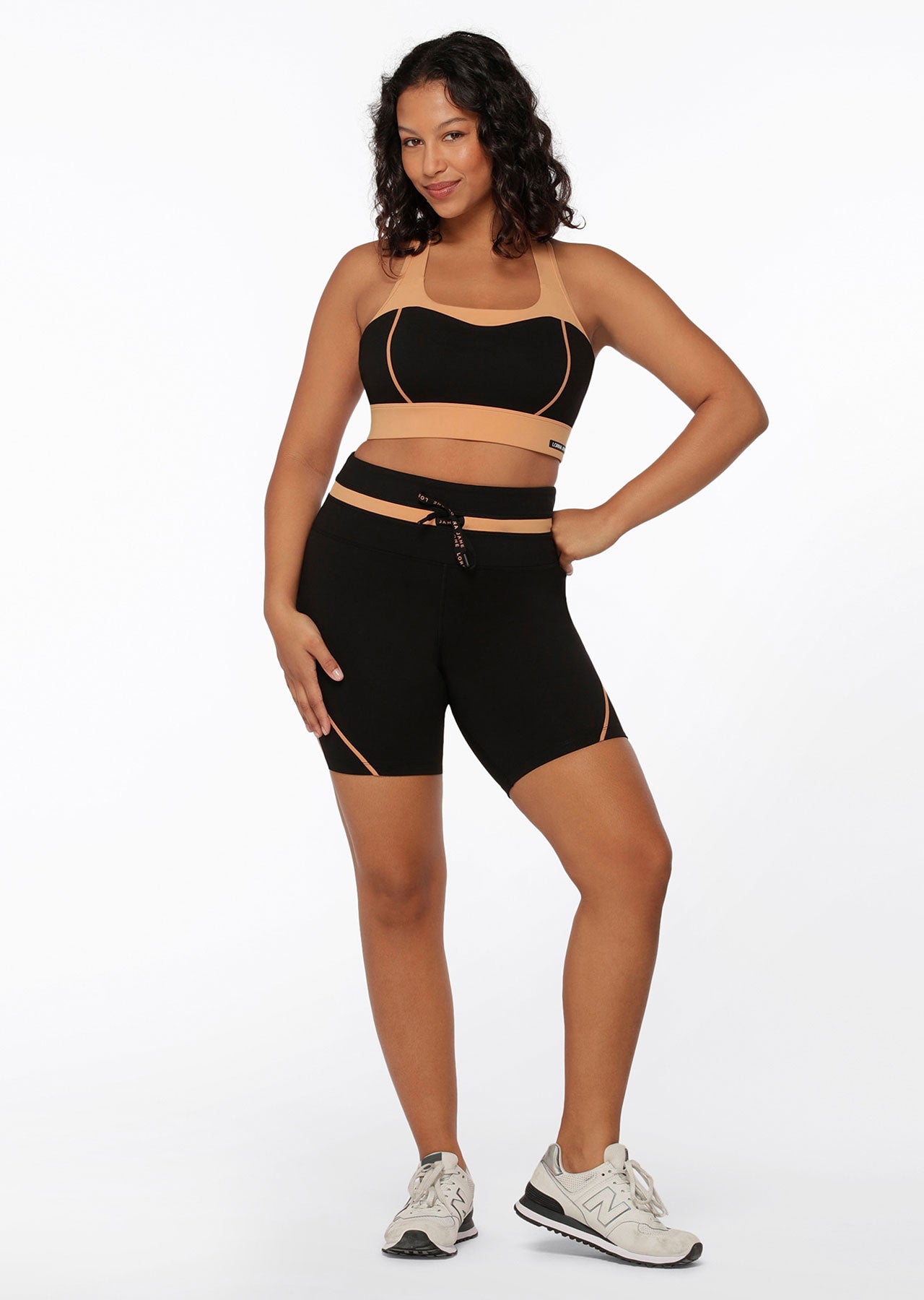 Lorna Jane Contrast Racer Bike Shorts - Black Toffee