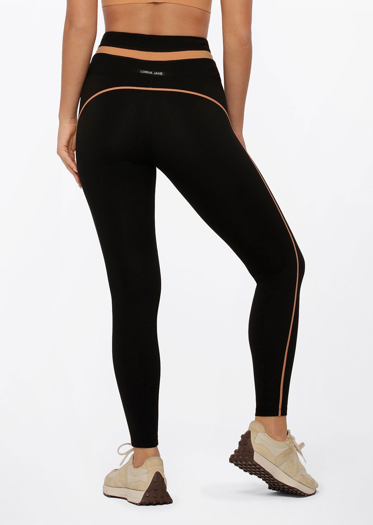 Lorna Jane Contrast Racer Full Length Leggings - Black Toffee