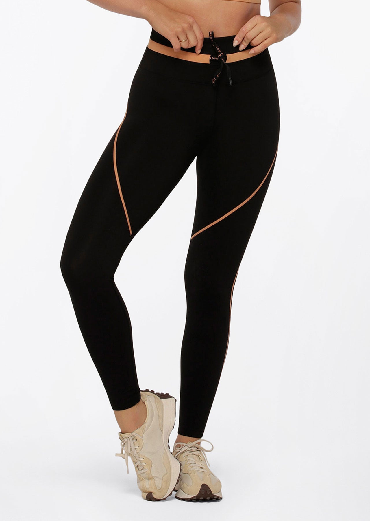 Lorna Jane Contrast Racer Full Length Leggings - Black Toffee