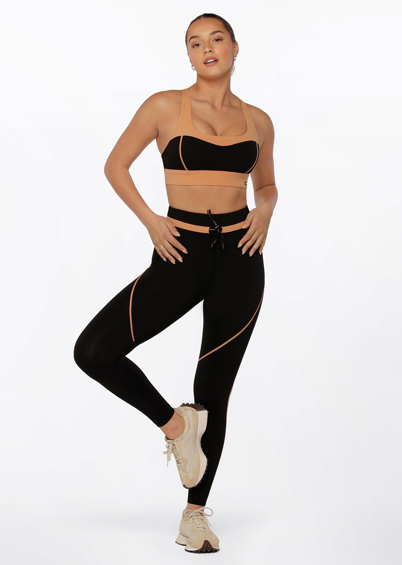 Lorna Jane Contrast Racer Full Length Leggings - Black Toffee