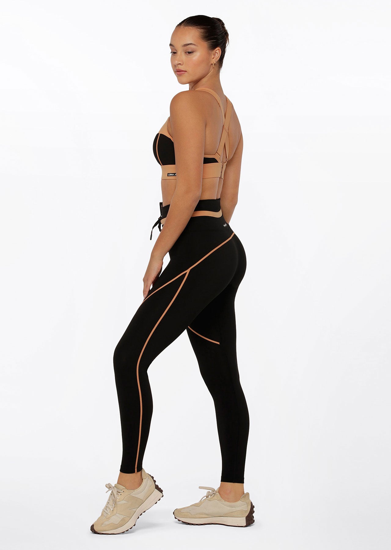 Lorna Jane Contrast Racer Full Length Leggings - Black Toffee