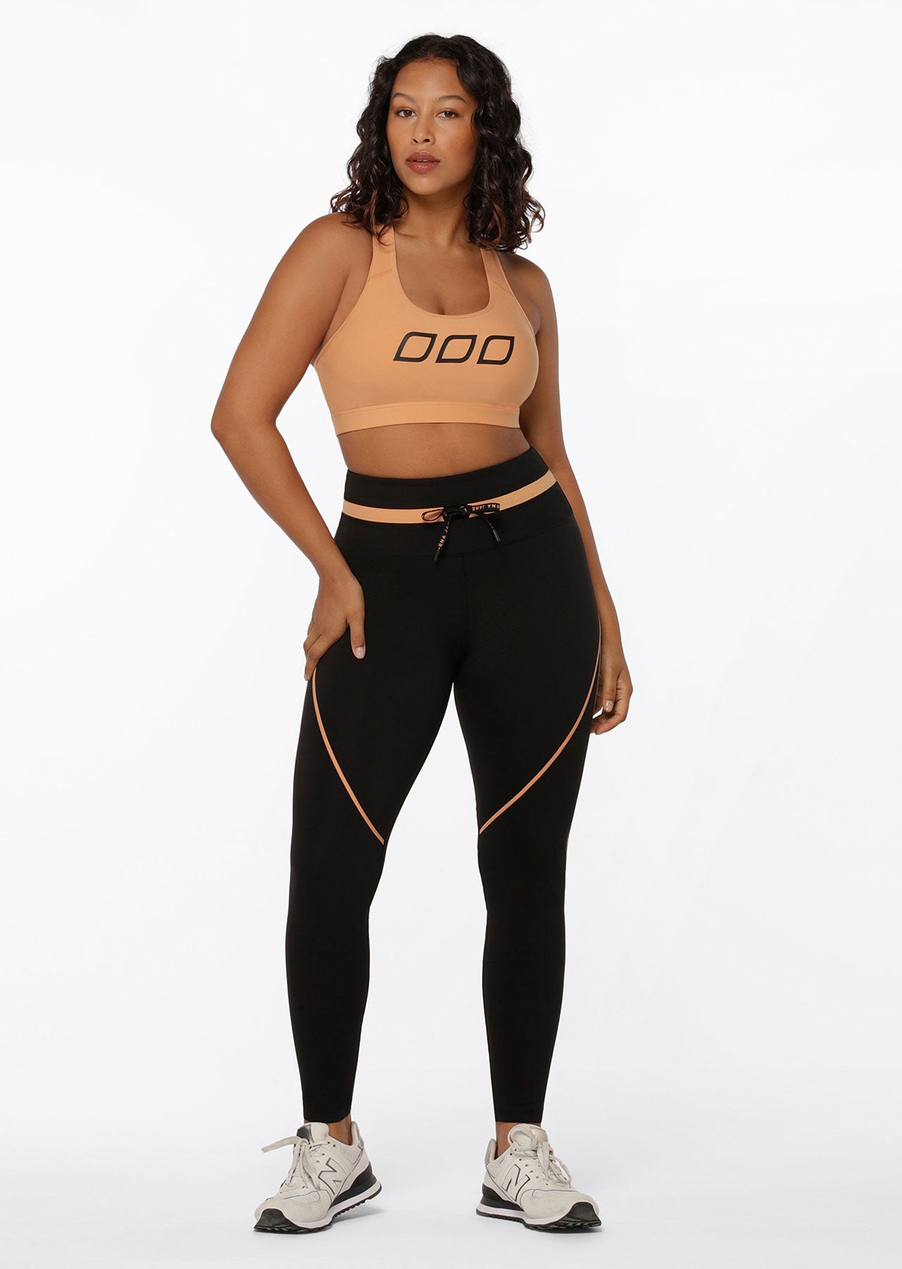 Lorna Jane Contrast Racer Full Length Leggings - Black Toffee