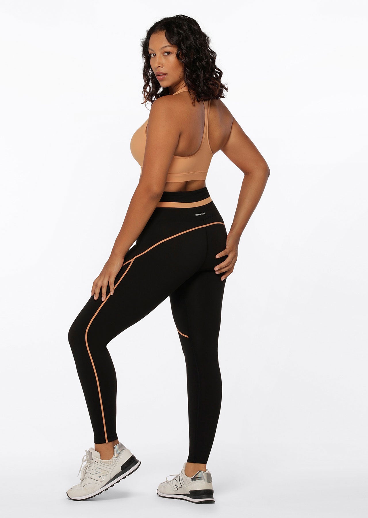 Lorna Jane Contrast Racer Full Length Leggings - Black Toffee