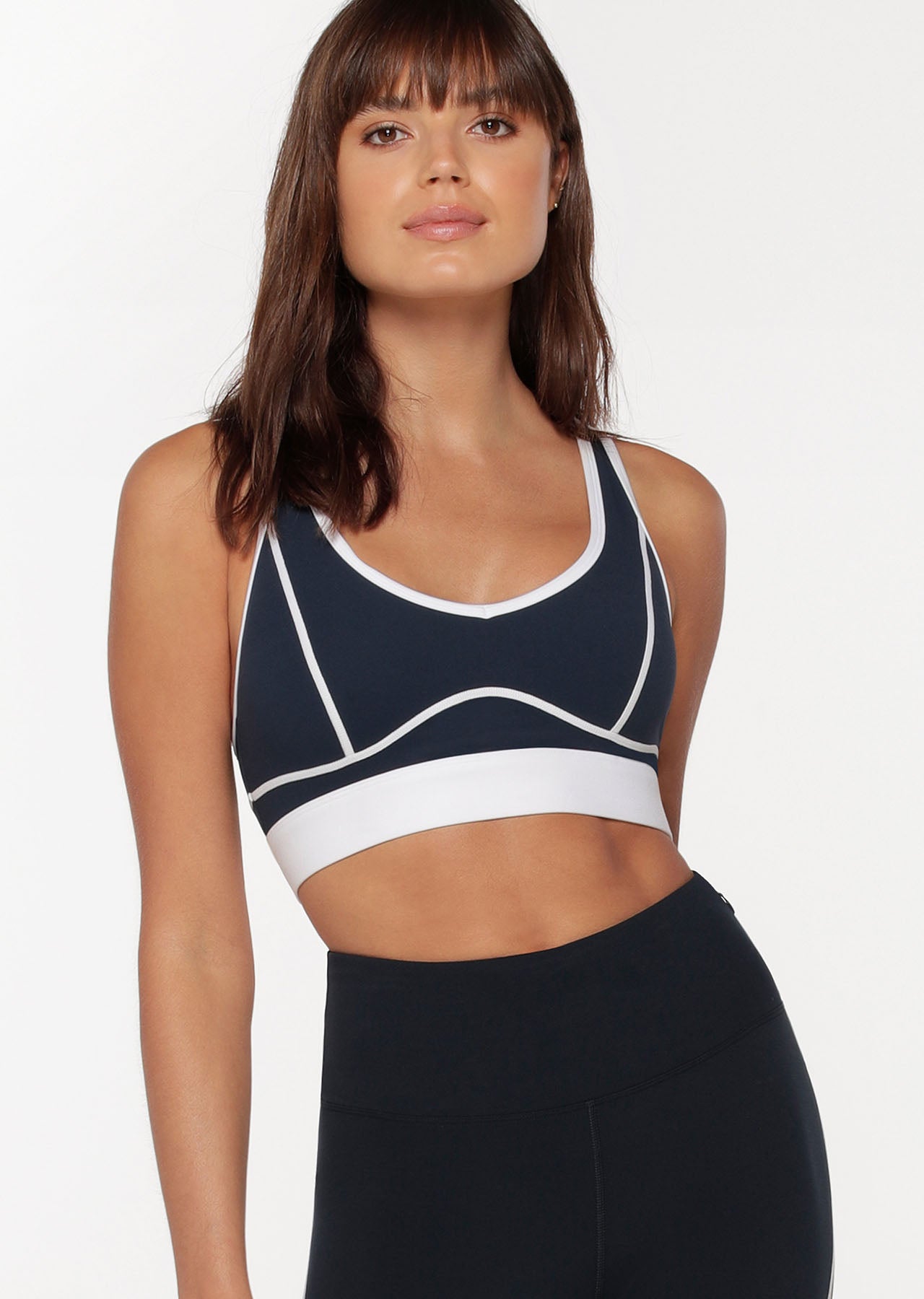 Lorna Jane Contrast Racer Sports Bra - Midnight Indigo