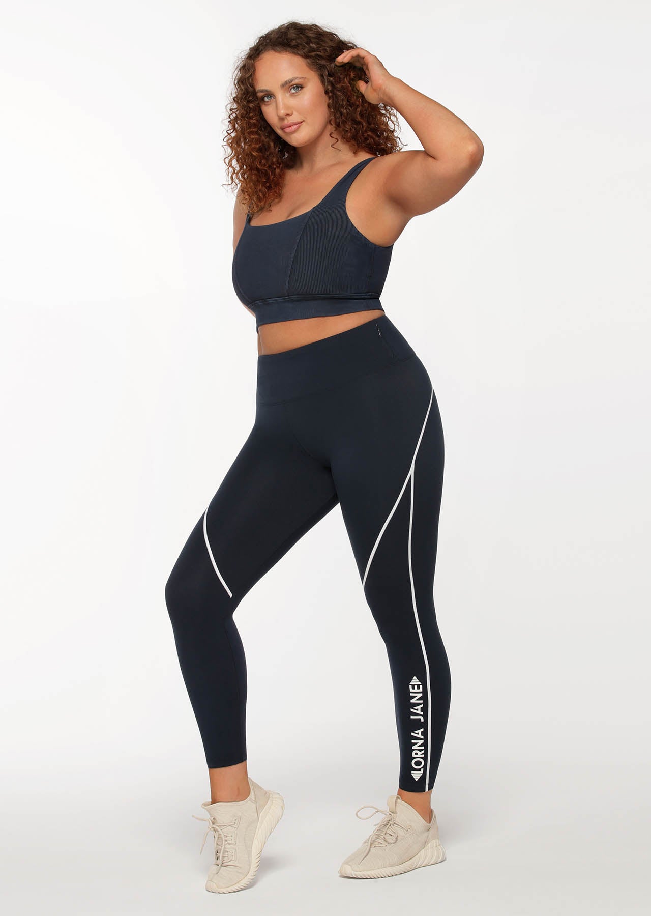 Lorna Jane Contrast Stitch Racer Ankle Biter Leggings - Midnight Indigo