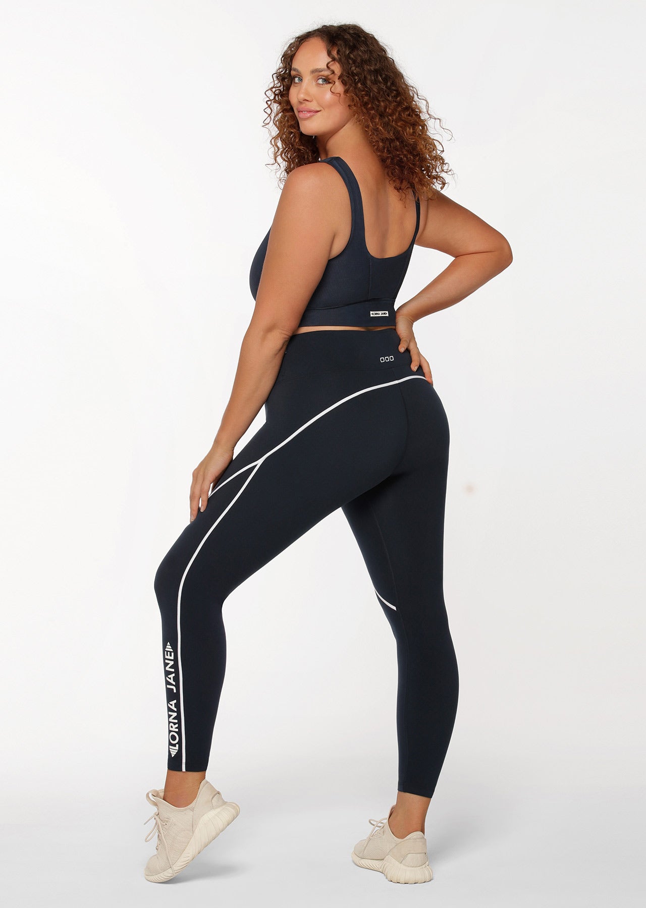 Lorna Jane Contrast Stitch Racer Ankle Biter Leggings - Midnight Indigo