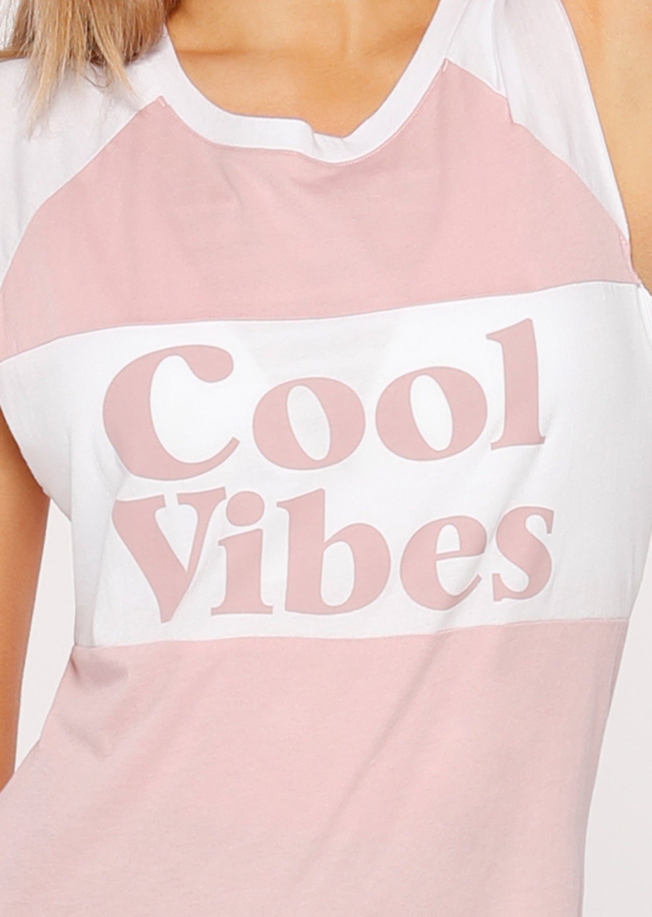 Lorna Jane Cool Vibes Tank - Pale Dusty Rose/White
