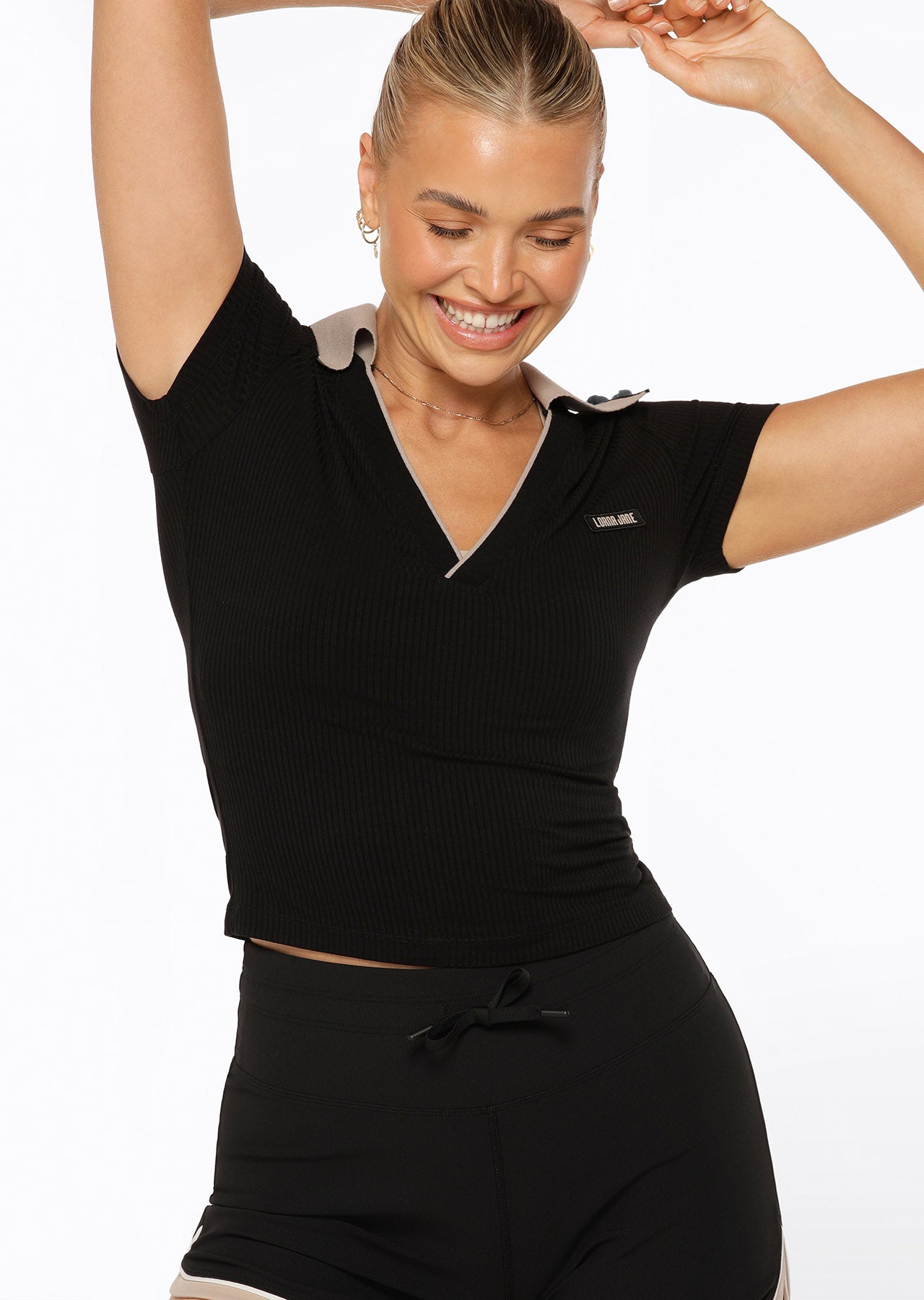 Lorna Jane Courtside Cropped Polo - Black