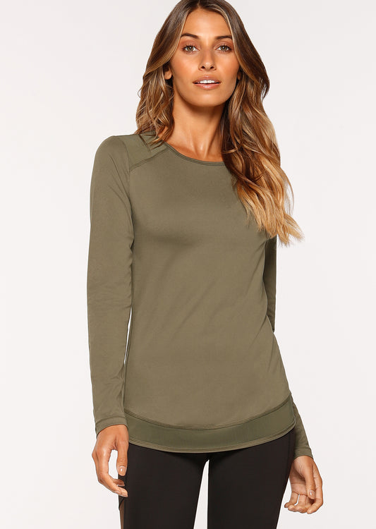Lorna Jane Crescent Active L/Slv Top - Safari