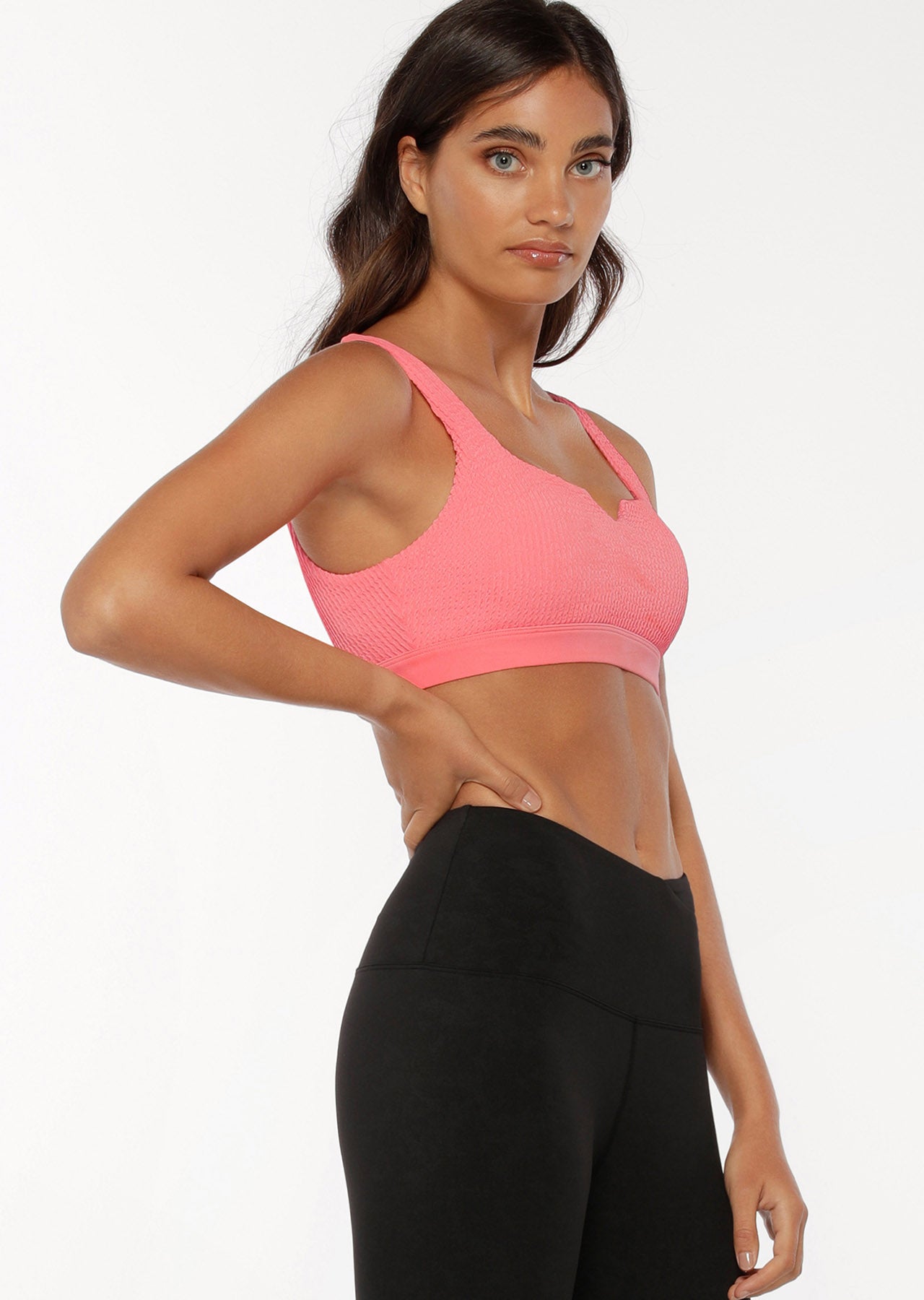 Lorna Jane Crimped Sports Bra - Pale Pink Grapefruit