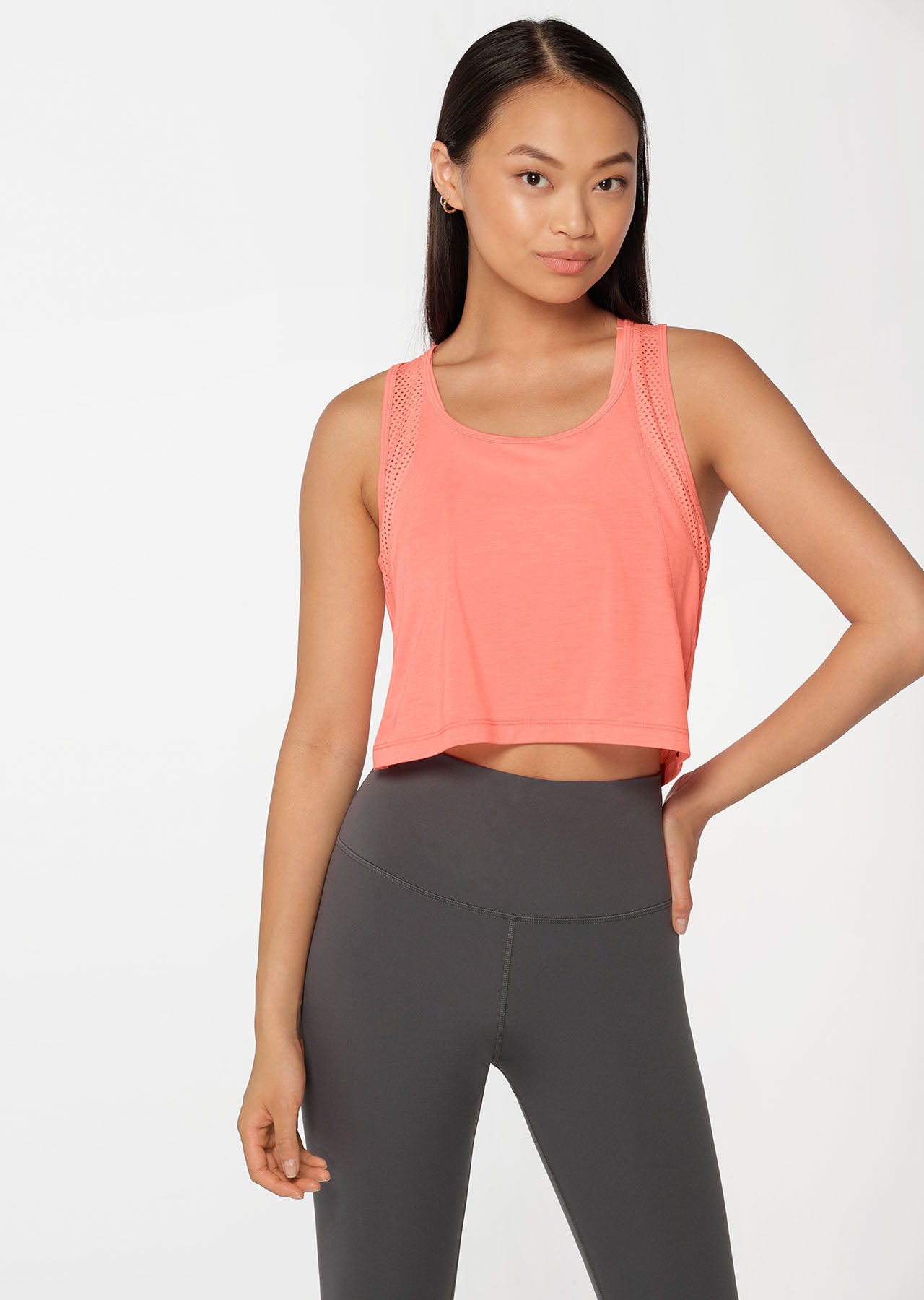 Lorna Jane Cropped Mesh Active Tank - Tangerine