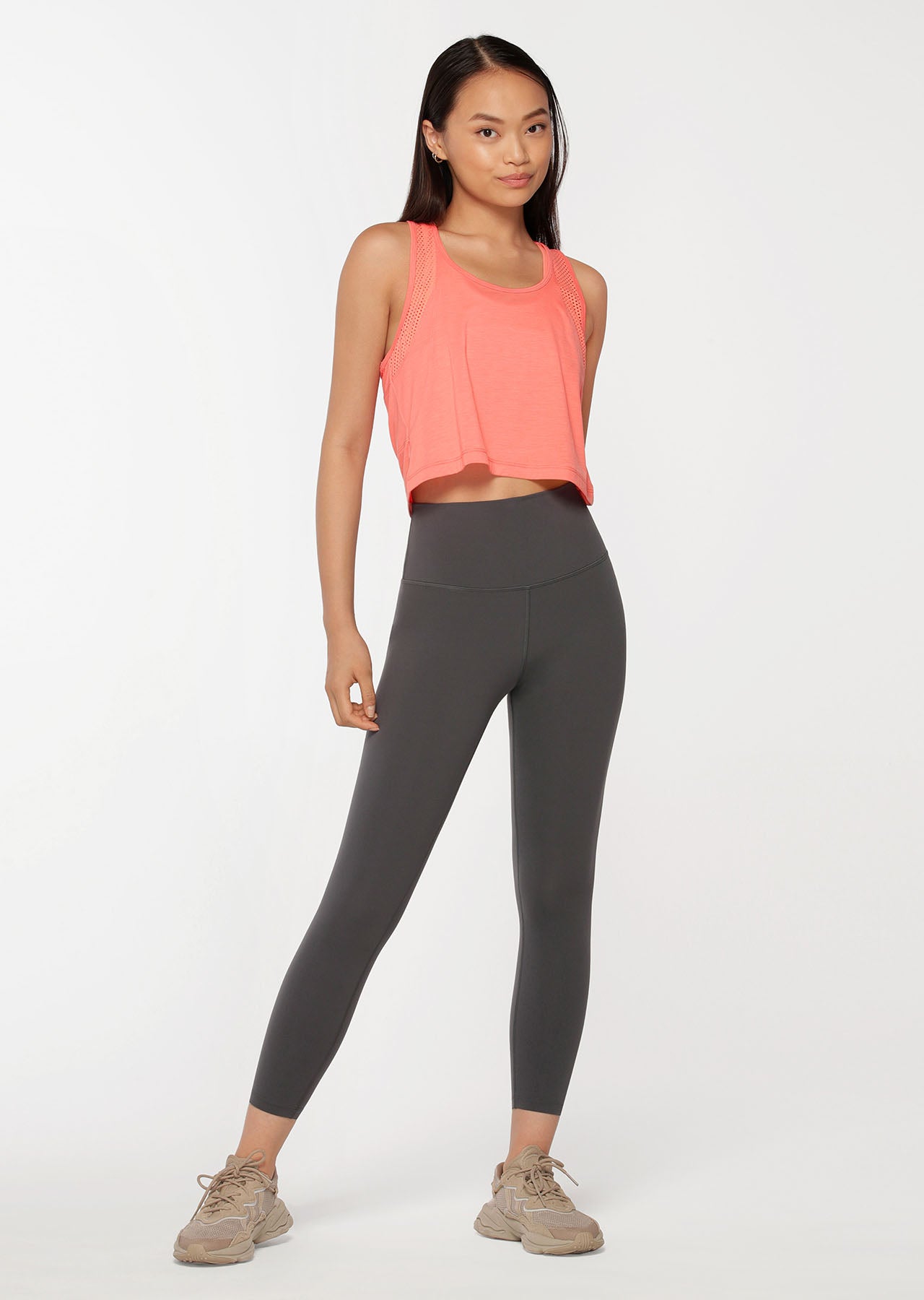 Lorna Jane Cropped Mesh Active Tank - Tangerine