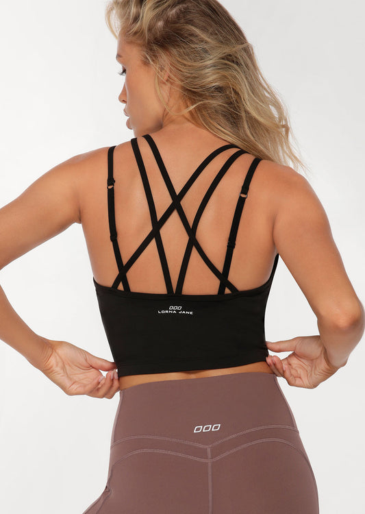 Lorna Jane Cropped Strap Back Tank - Black