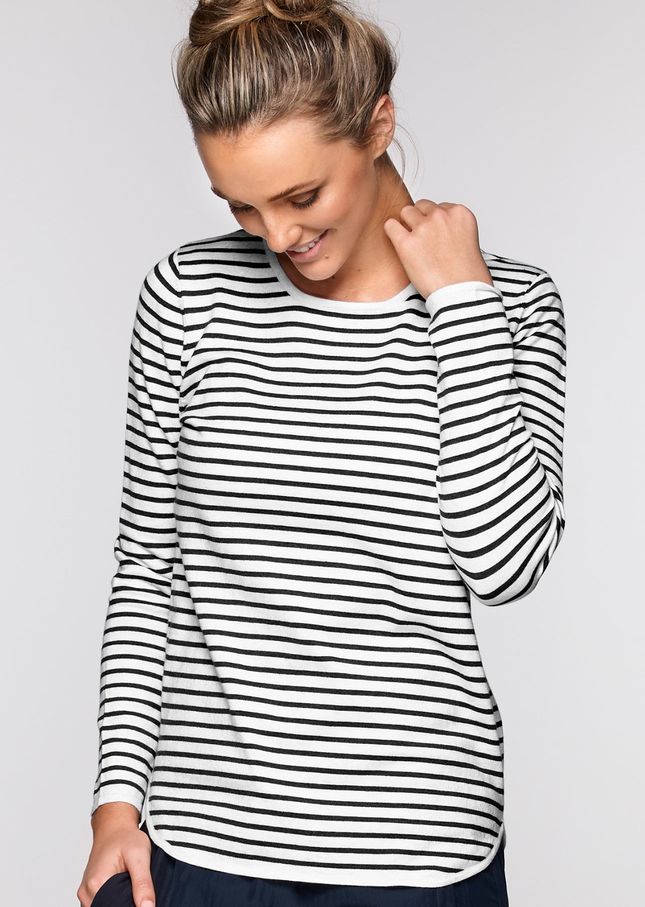 Lorna Jane Cruise Knit L/Slv Top - Ink/White Stripe