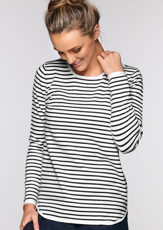 Lorna Jane Cruise Knit L/Slv Top - Ink/White Stripe