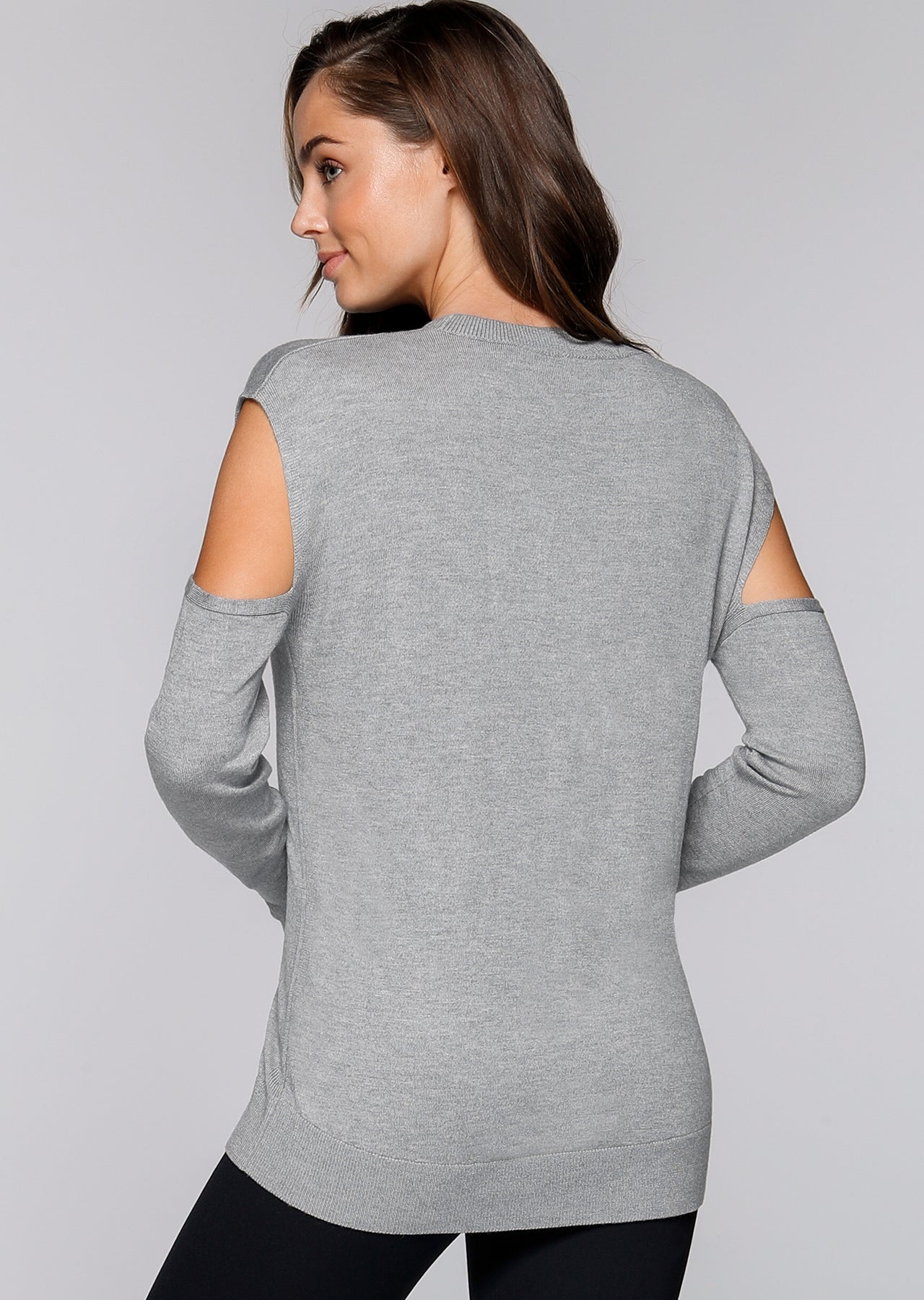 Lorna Jane Deltoid L/Slv Knit Top - Grey Marl