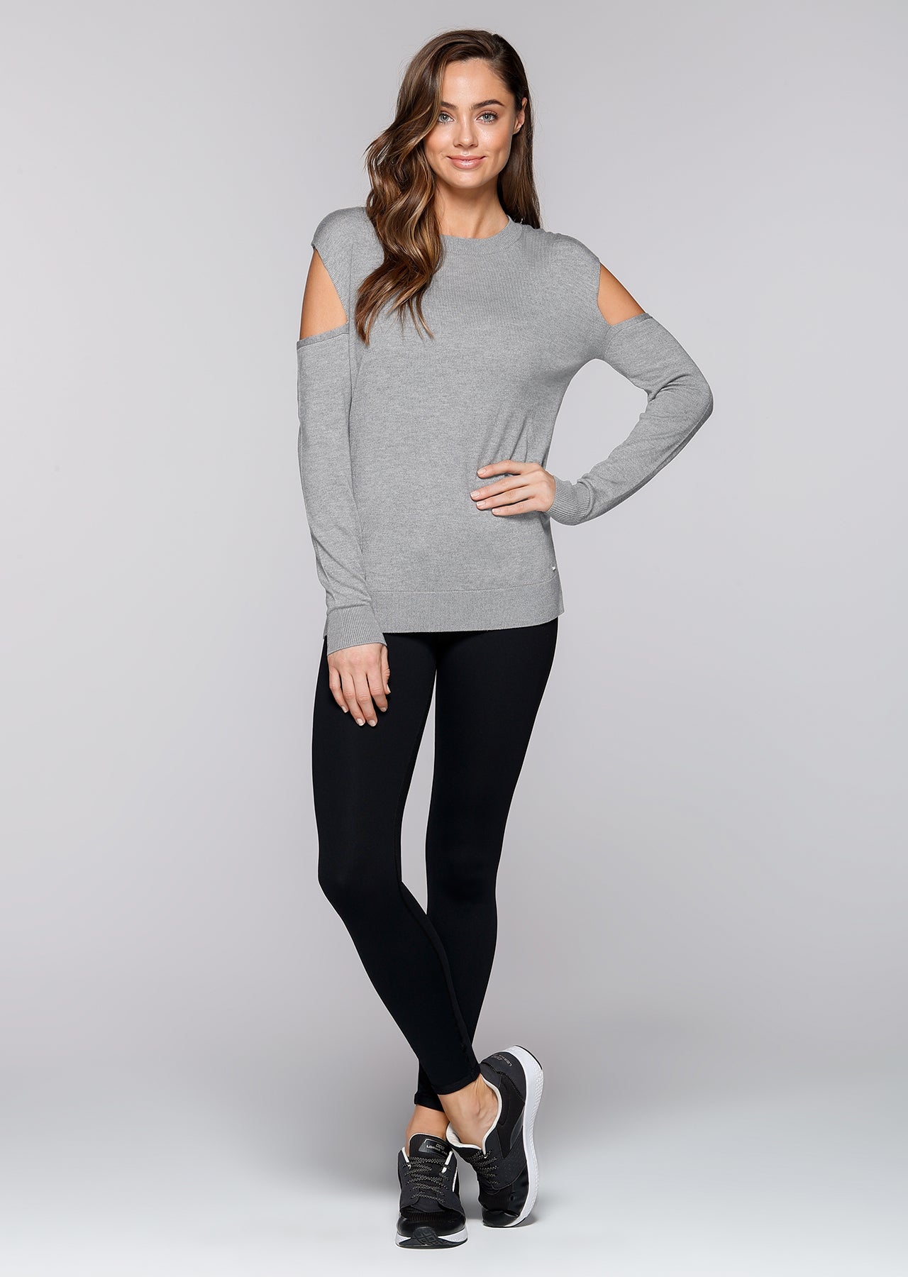 Lorna Jane Deltoid L/Slv Knit Top - Grey Marl
