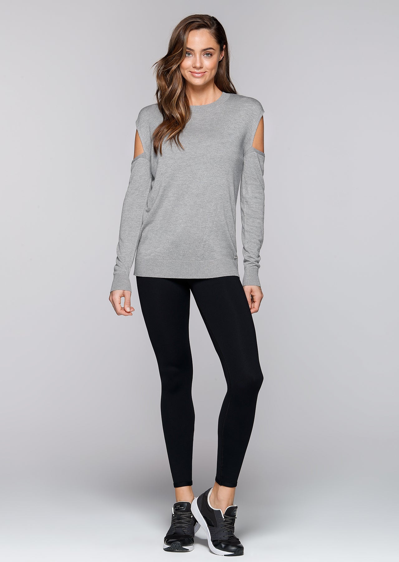 Lorna Jane Deltoid L/Slv Knit Top - Grey Marl
