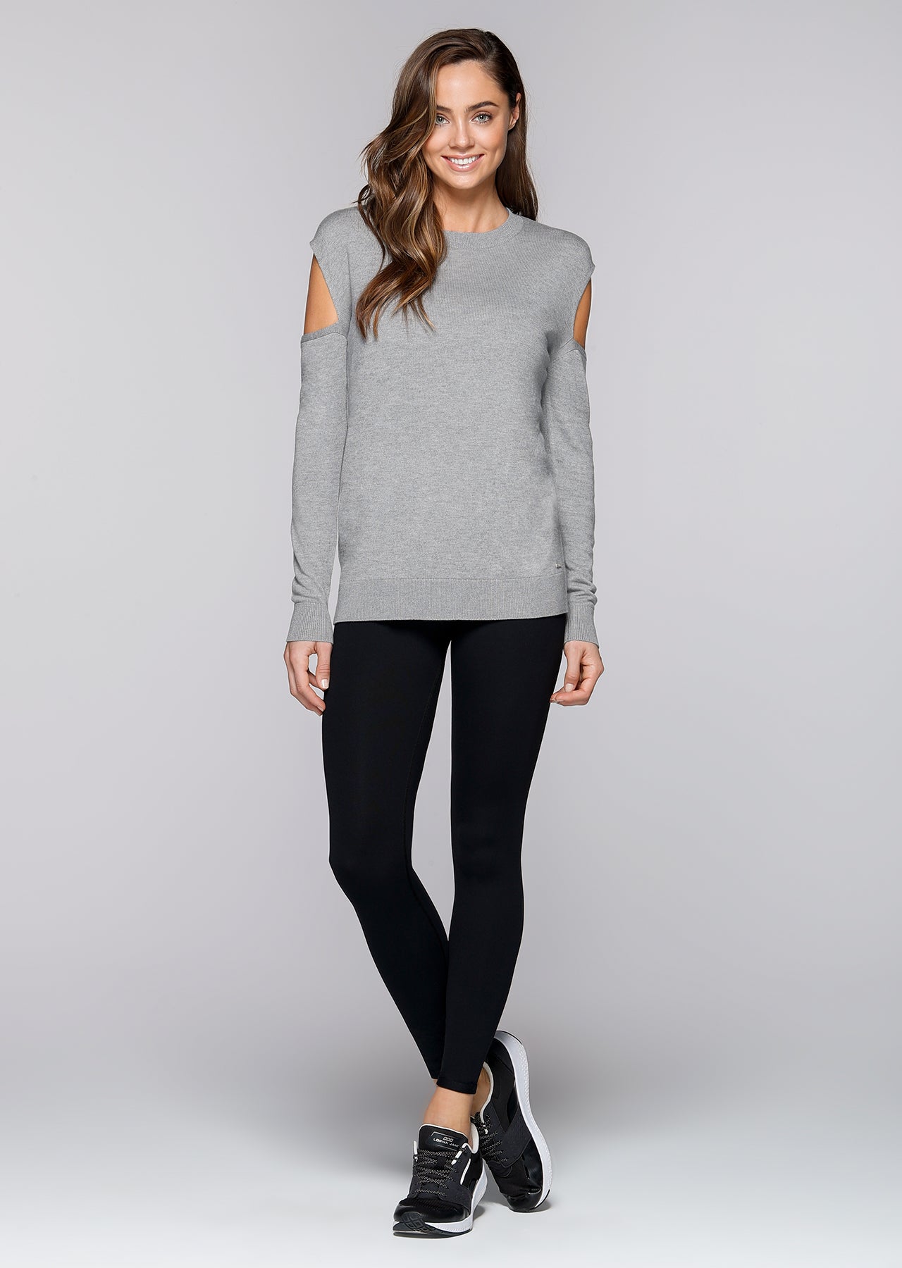 Lorna Jane Deltoid L/Slv Knit Top - Grey Marl