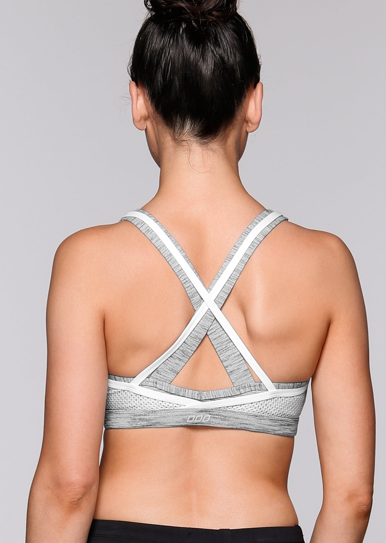 Lorna Jane Double Layer Sports Bra - Grey Marl Stripe/White