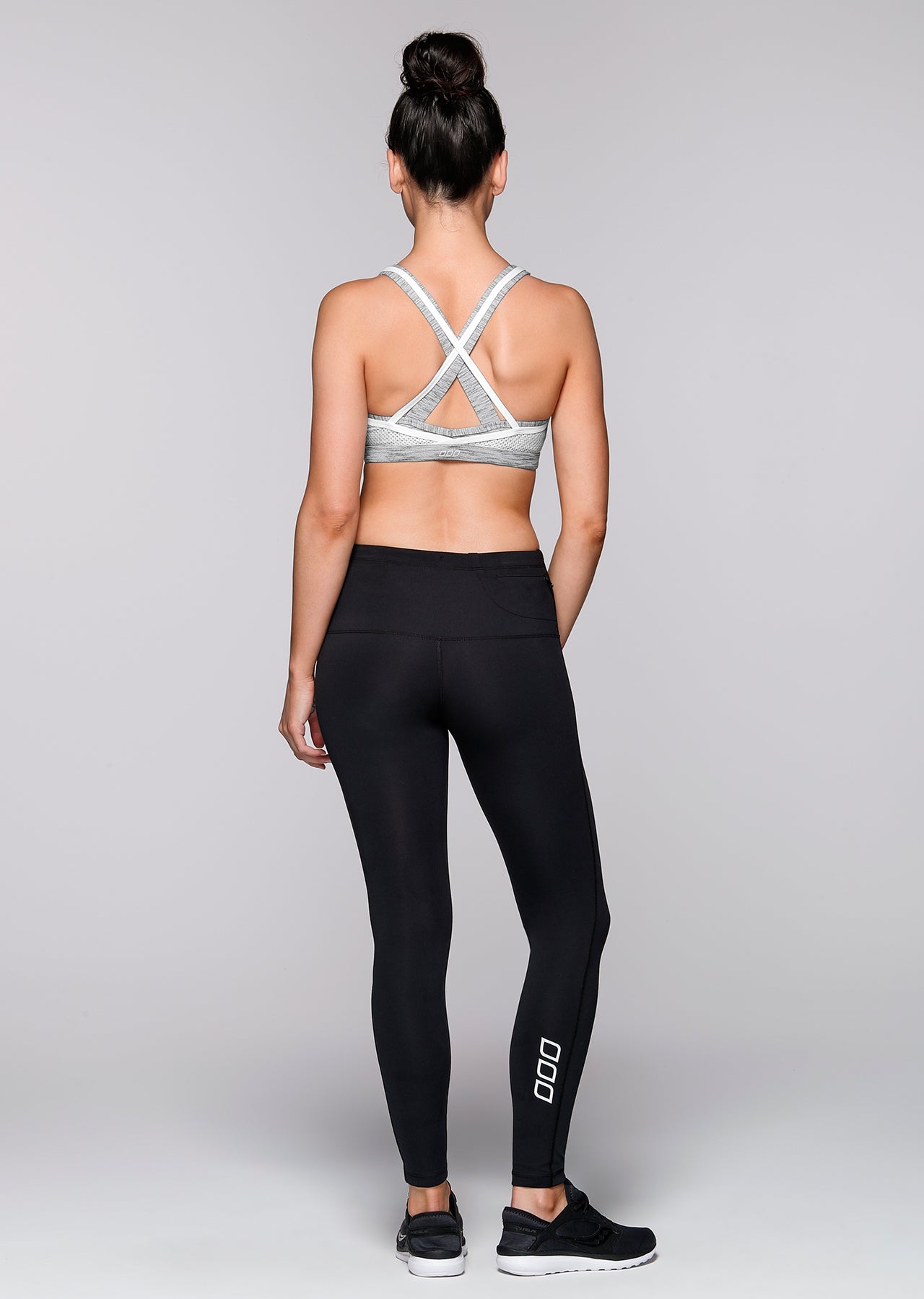 Lorna Jane Double Layer Sports Bra - Grey Marl Stripe/White