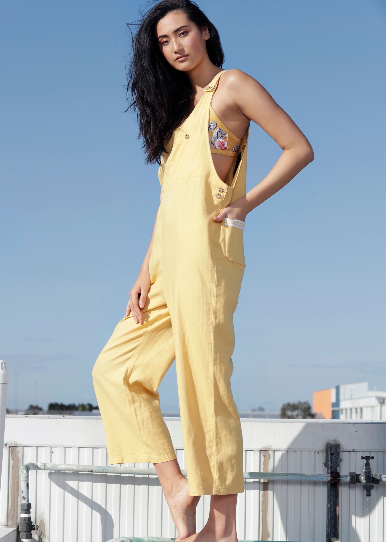 Lorna Jane Easy Wear Linen Overalls - Mustard