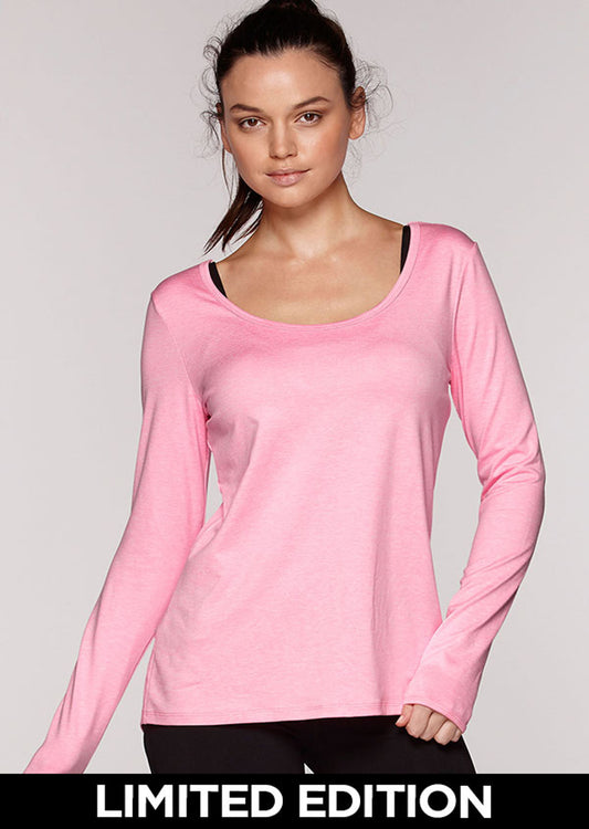 Lorna Jane Everyday L/Slv Excel Top - Pale Fairy Floss Marl