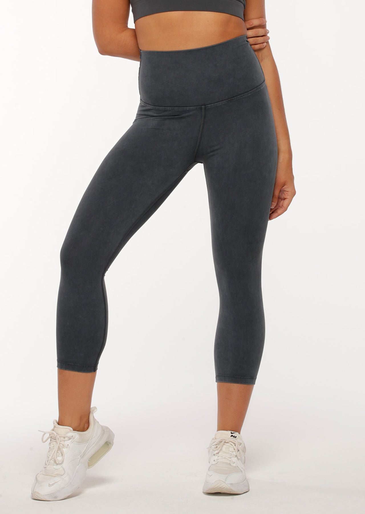 Lorna Jane Feel Comfortable Acid Wash 7/8 Leggings - Washed Black