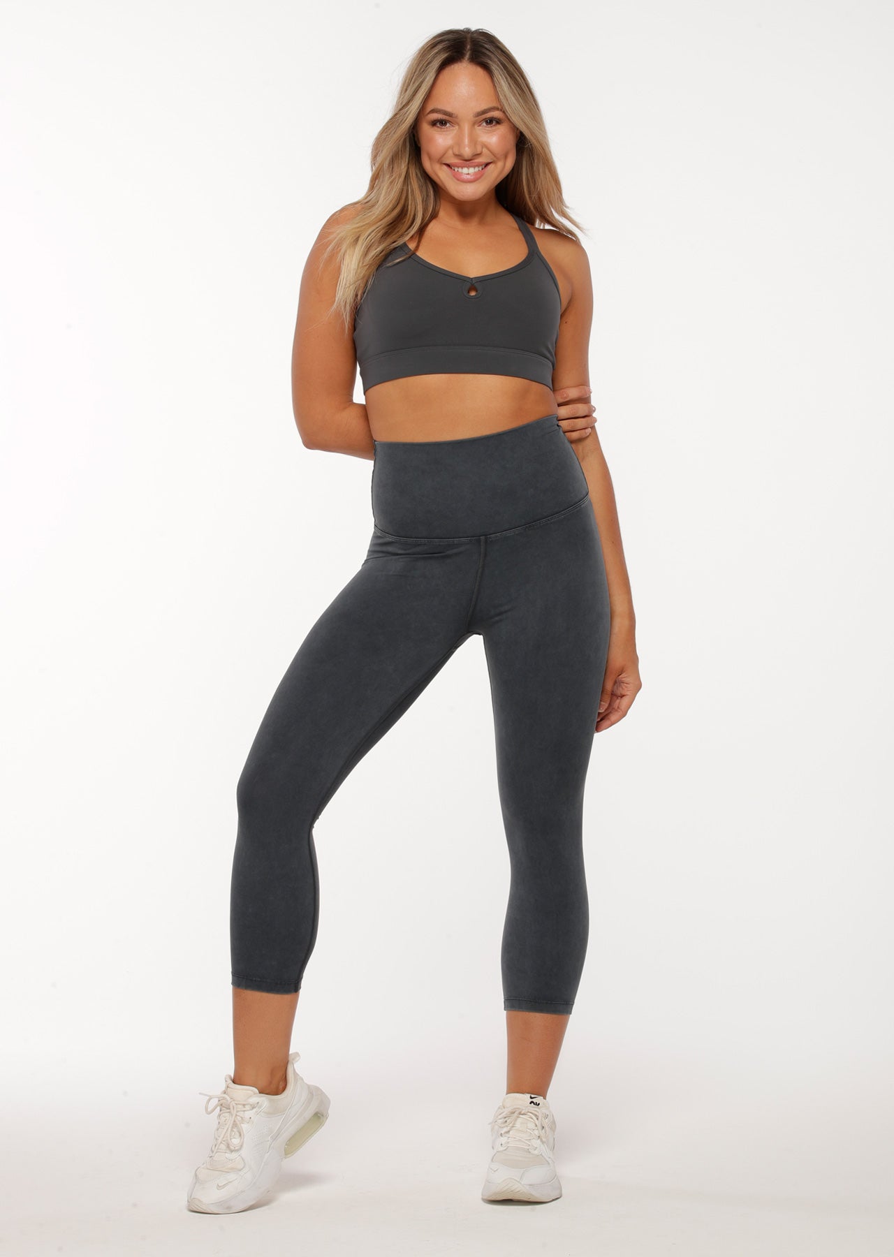 Lorna Jane Feel Comfortable Acid Wash 7/8 Leggings - Washed Black