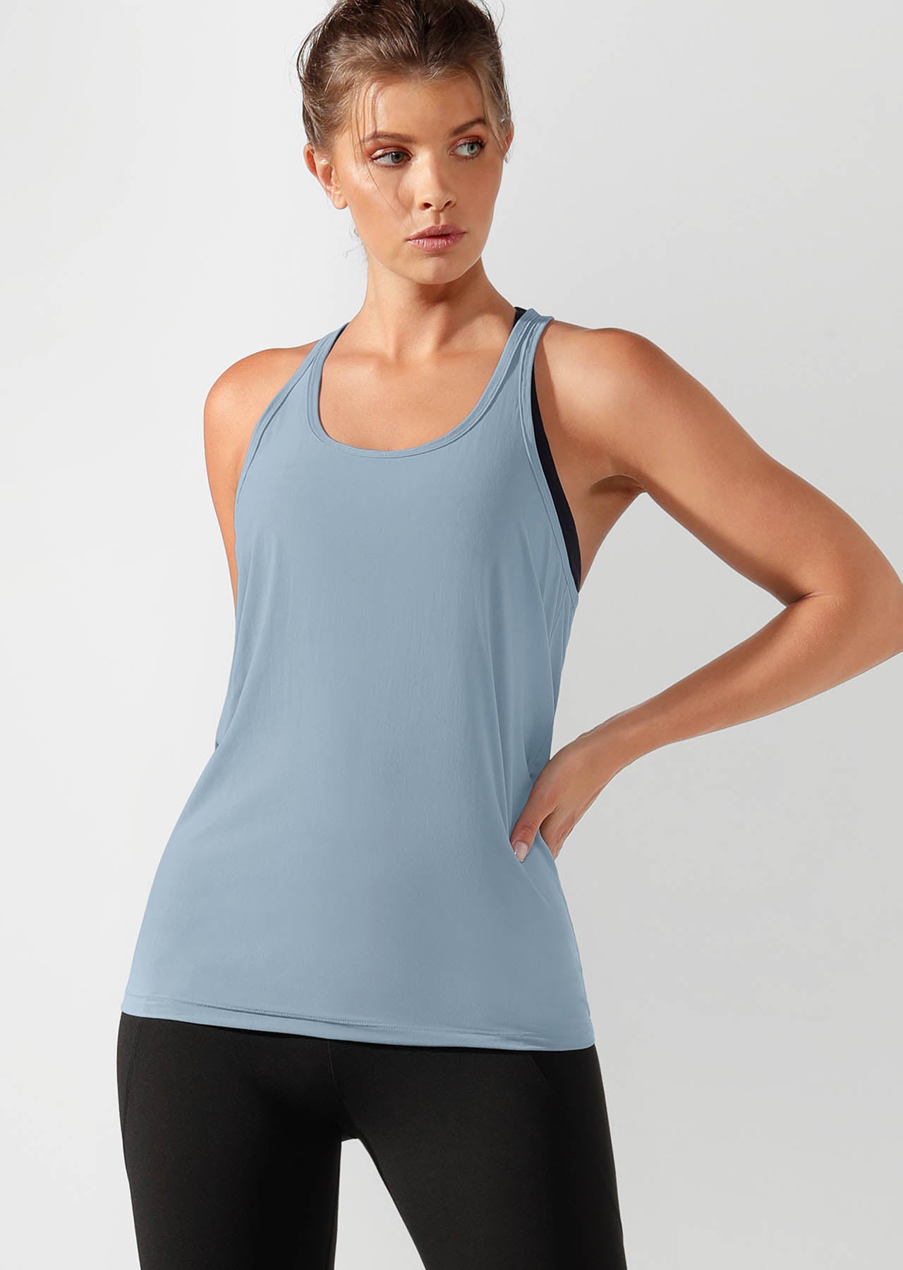 Lorna Jane Flow Active Open Tie Back Tank - Washed Out Blue
