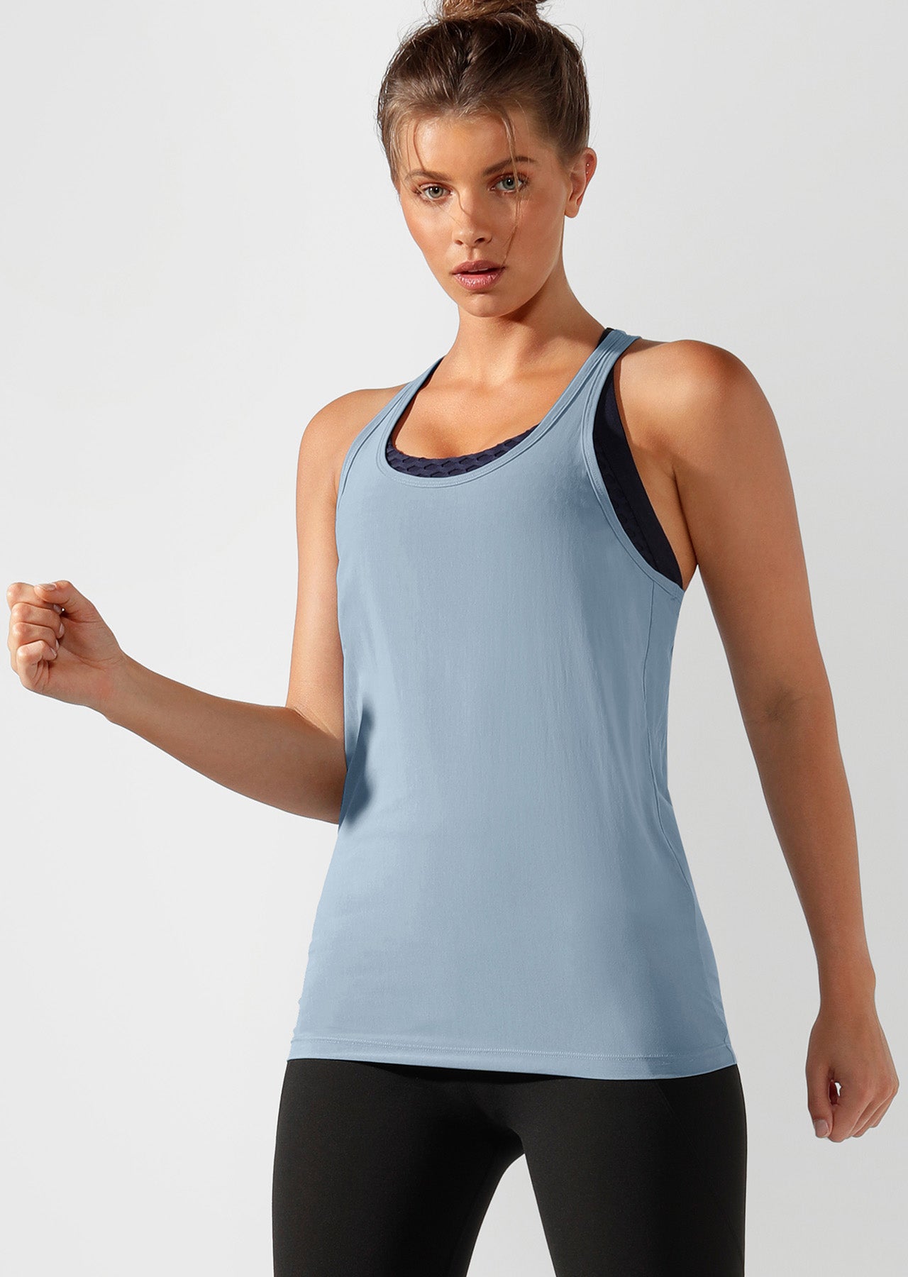 Lorna Jane Flow Active Open Tie Back Tank - Washed Out Blue