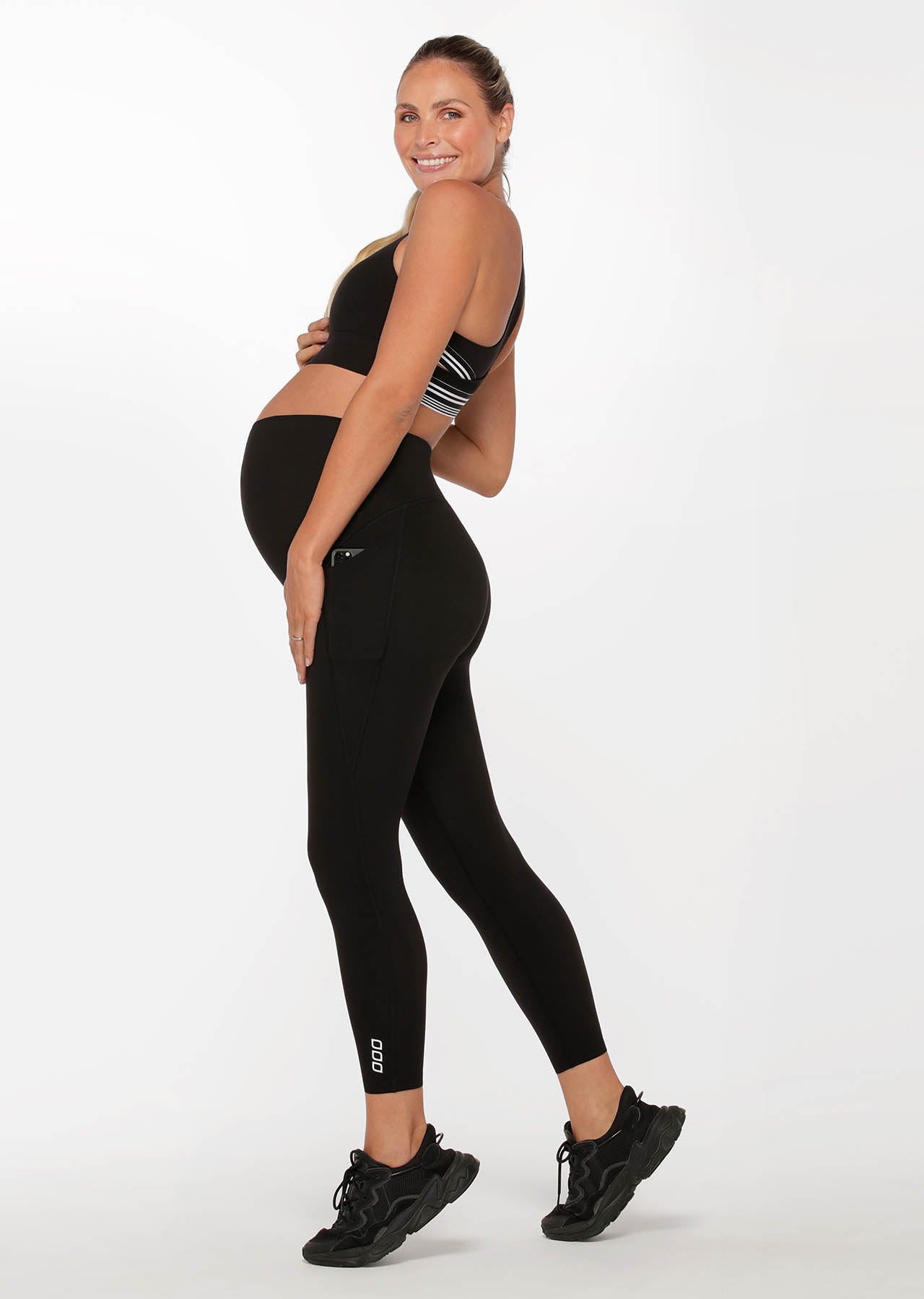 Lorna Jane Full Coverage Maternity Phone Pocket Ankle Biter Leggings - Black