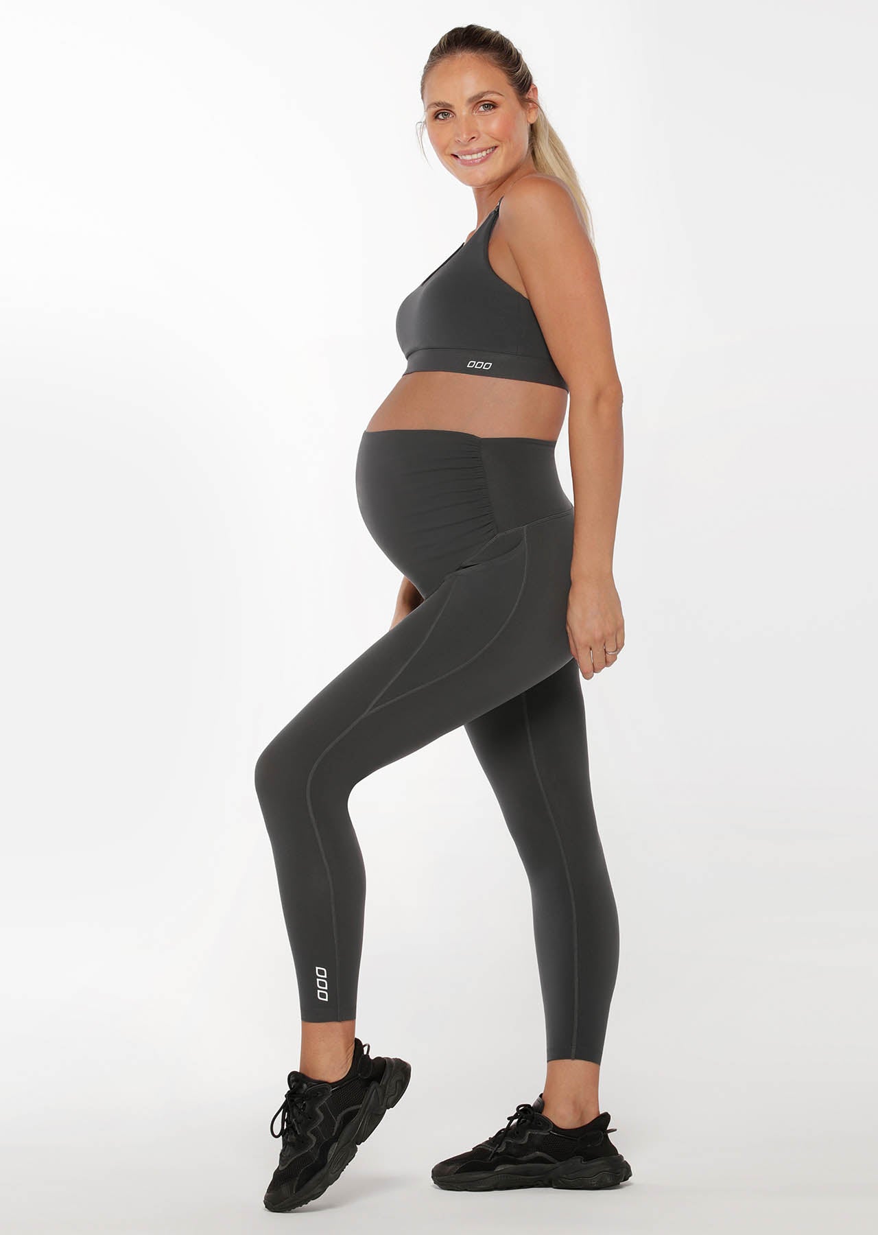Lorna Jane Full Coverage Maternity Phone Pocket Ankle Biter Leggings - Titanium